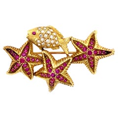 Vintage Cartier 18k Gold, Ruby, and Diamond Brooch