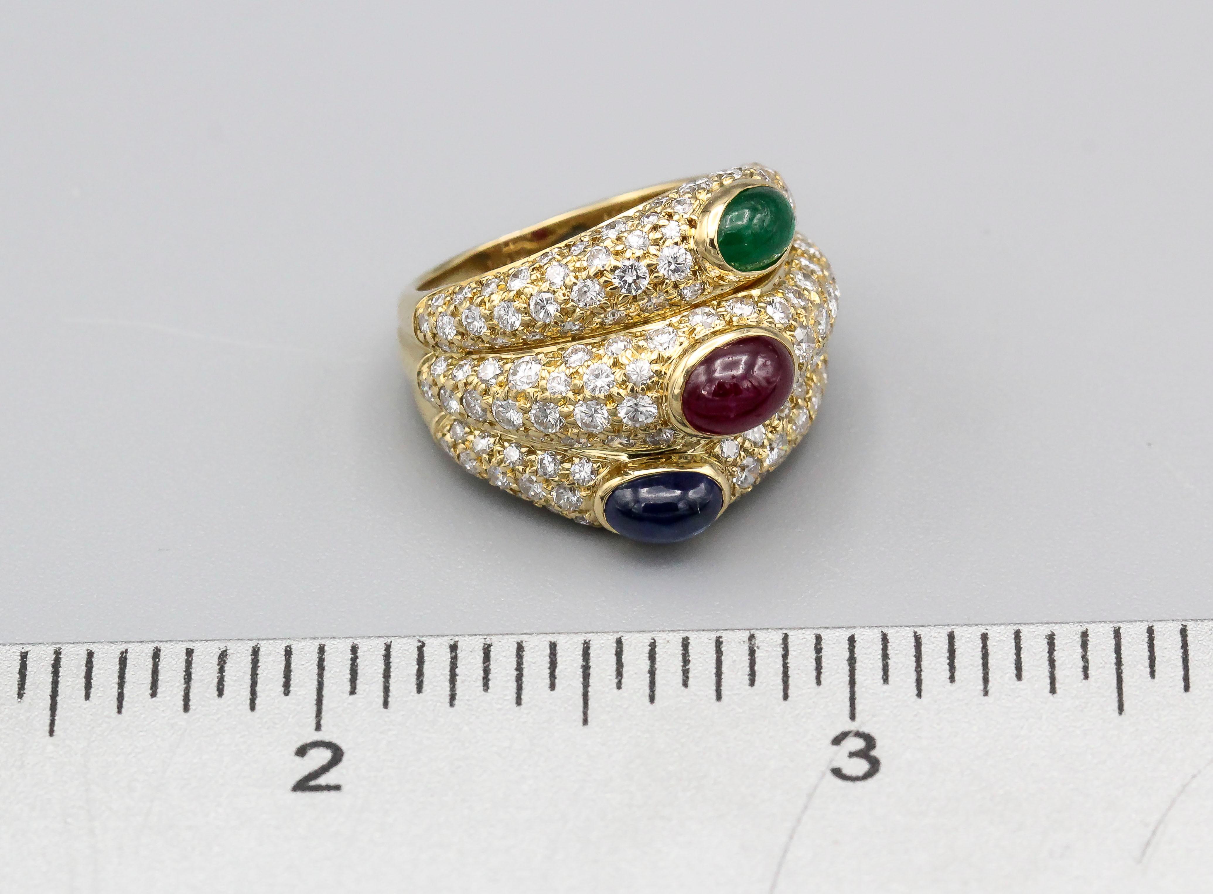 Round Cut Cartier 18 Karat Gold Sapphire Ruby Emerald Diamond Ring