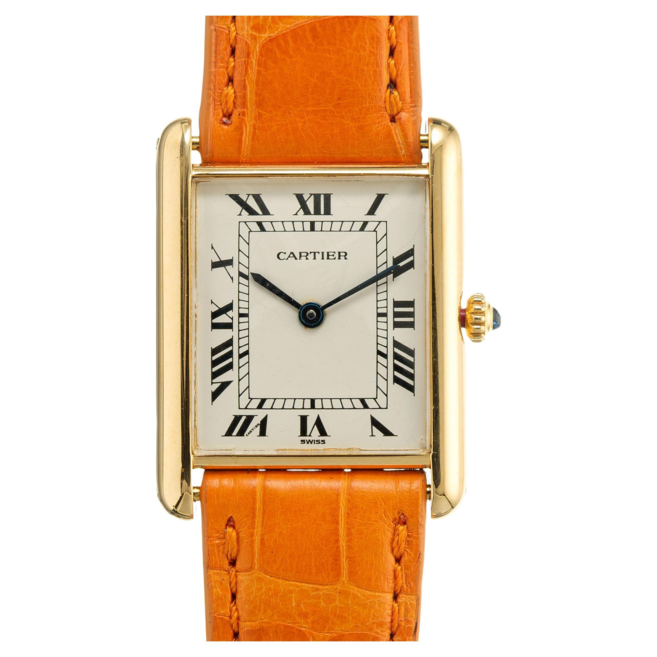 Cartier 18k Gold Tank Quartz Ladies Wristwatch