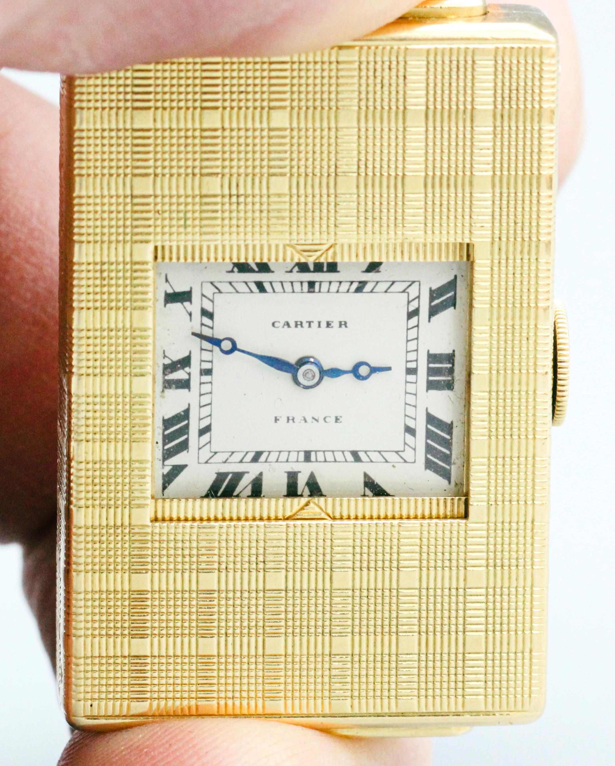 Women's or Men's Cartier 18k Gold Traveling Shutter Mechanical Wind Watch Clock