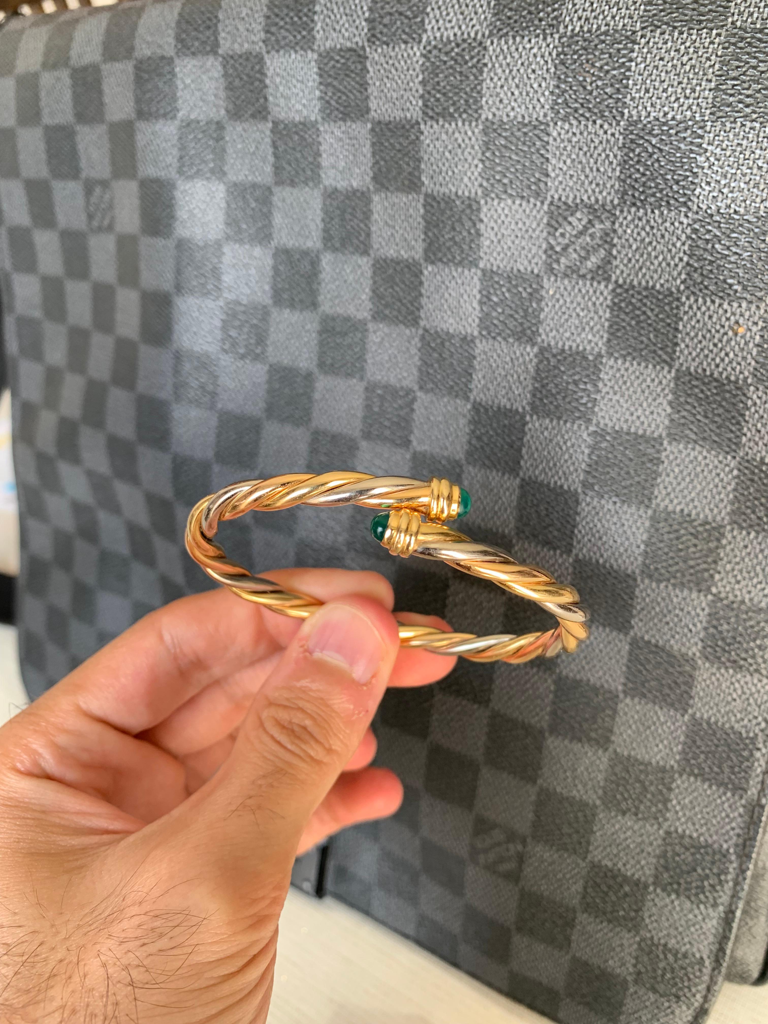 Beautifully Hand Crafted 18k Yellow, White & Rose Gold Trinity Bangle Bracelet Made & Signed By “Cartier”.
Signed “Cartier”.
Amazing Shine, Incredible Craftsmanship.
Great Statement Piece.
Very Comfortable Fit On The Wrist.
Can Fit Almost Any Wrist