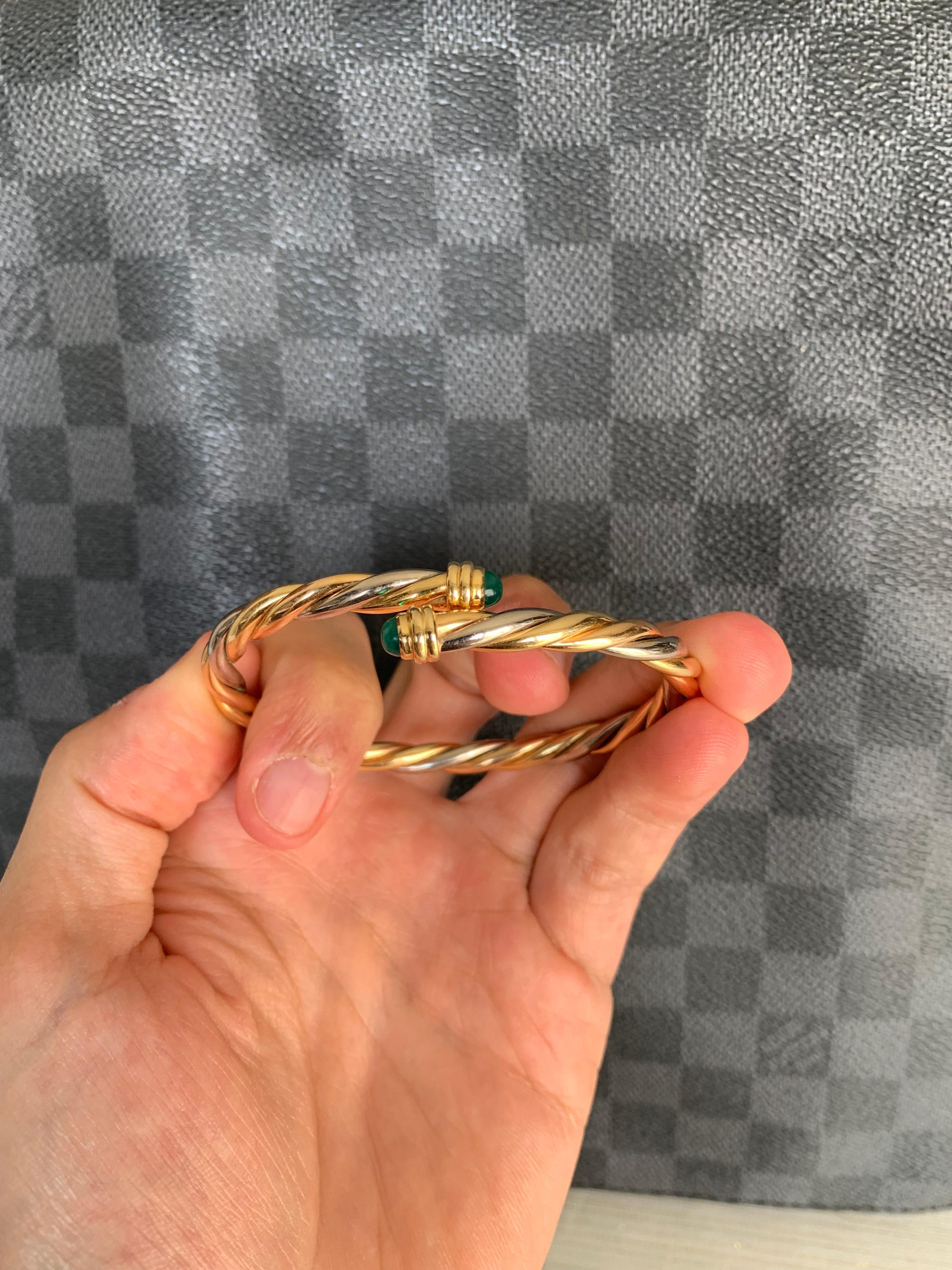 Cabochon Cartier 18k Gold Tri-Color Bangle Bracelet For Sale