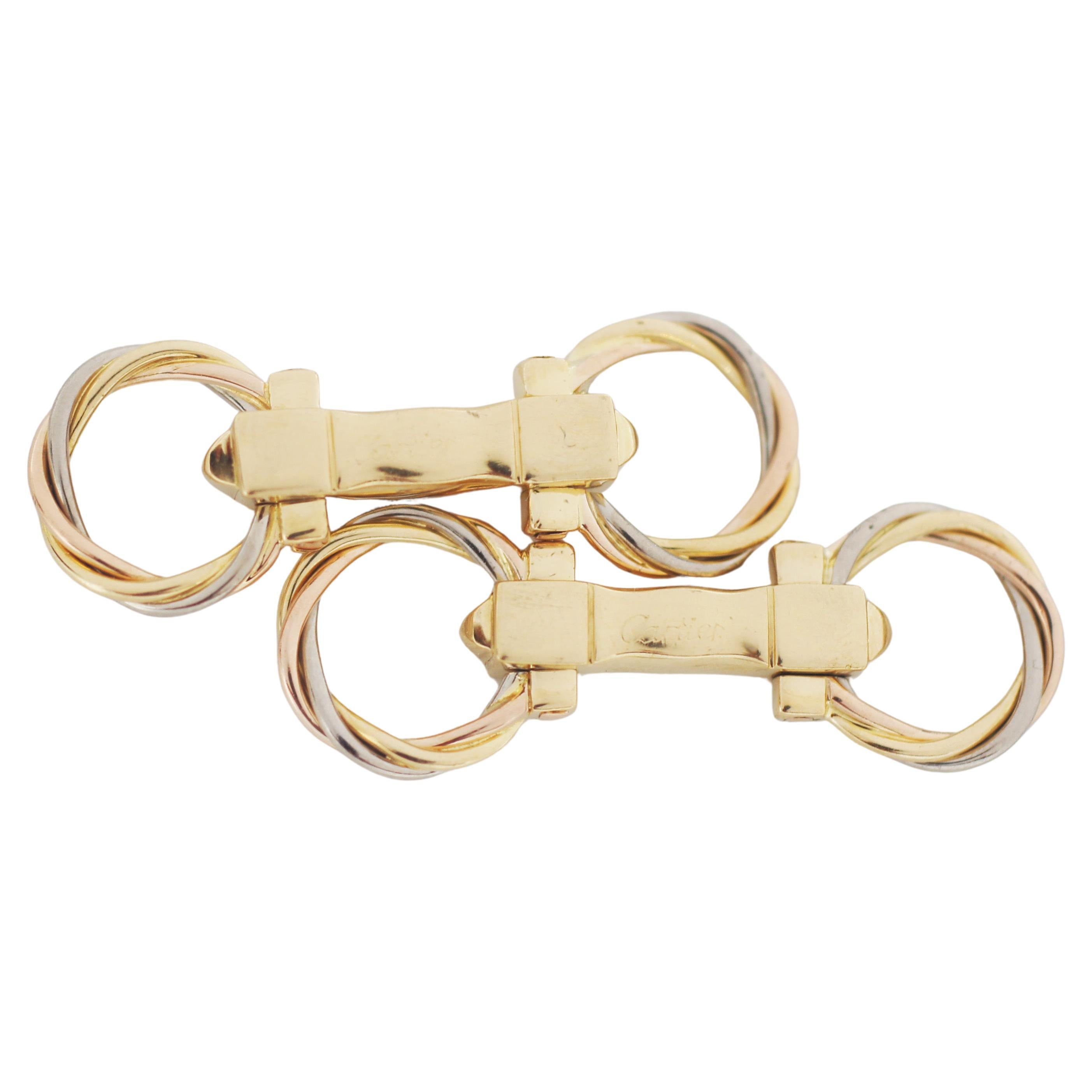 Cartier Boutons de manchette Trinity vintage en or 18 carats 3 tons en vente