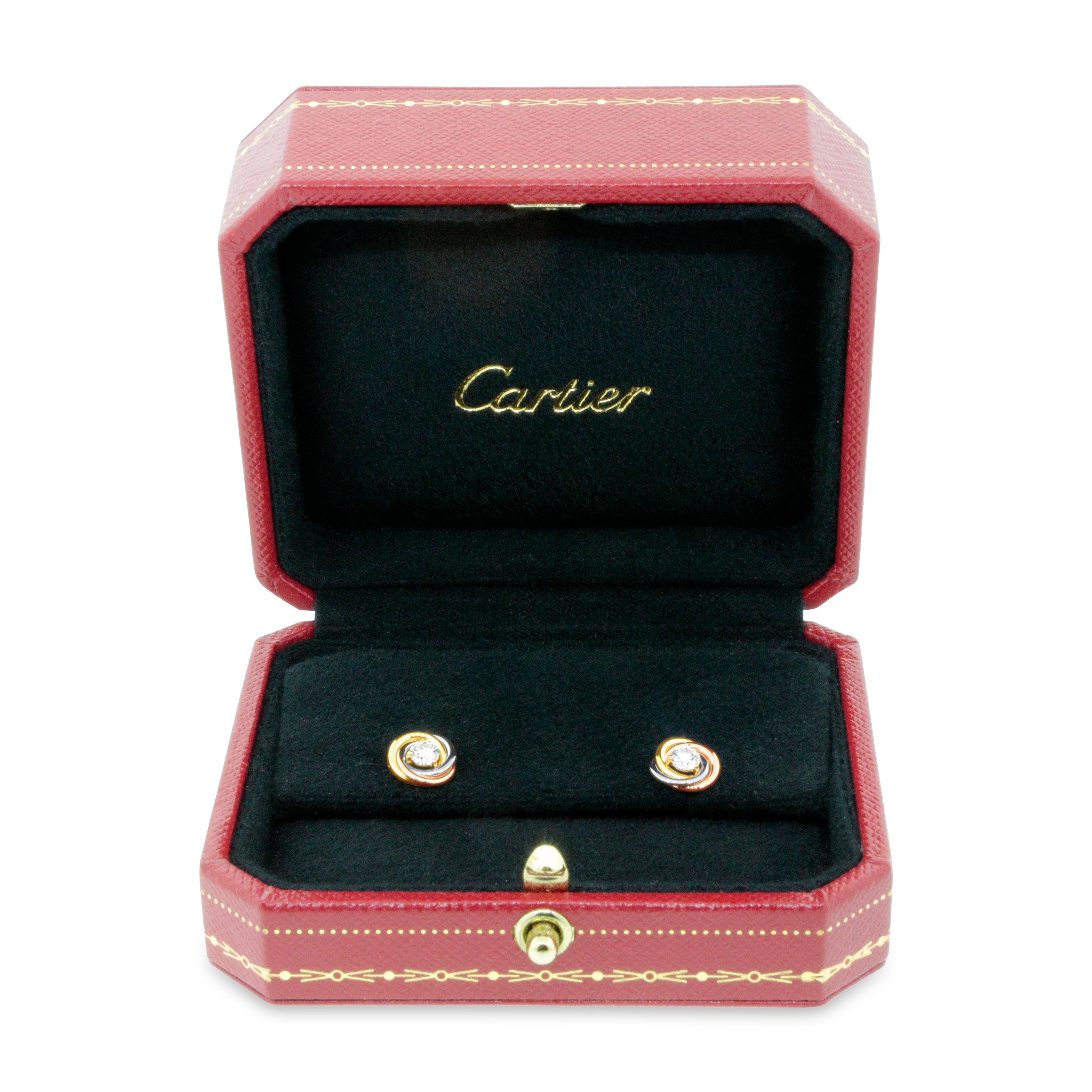 Round Cut Cartier 18k Gold Trinity Studs Earrings For Sale