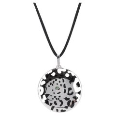 Cartier 18k Large White Gold Panthere Pendent With Tsavorite & Onyx On A Silk Co