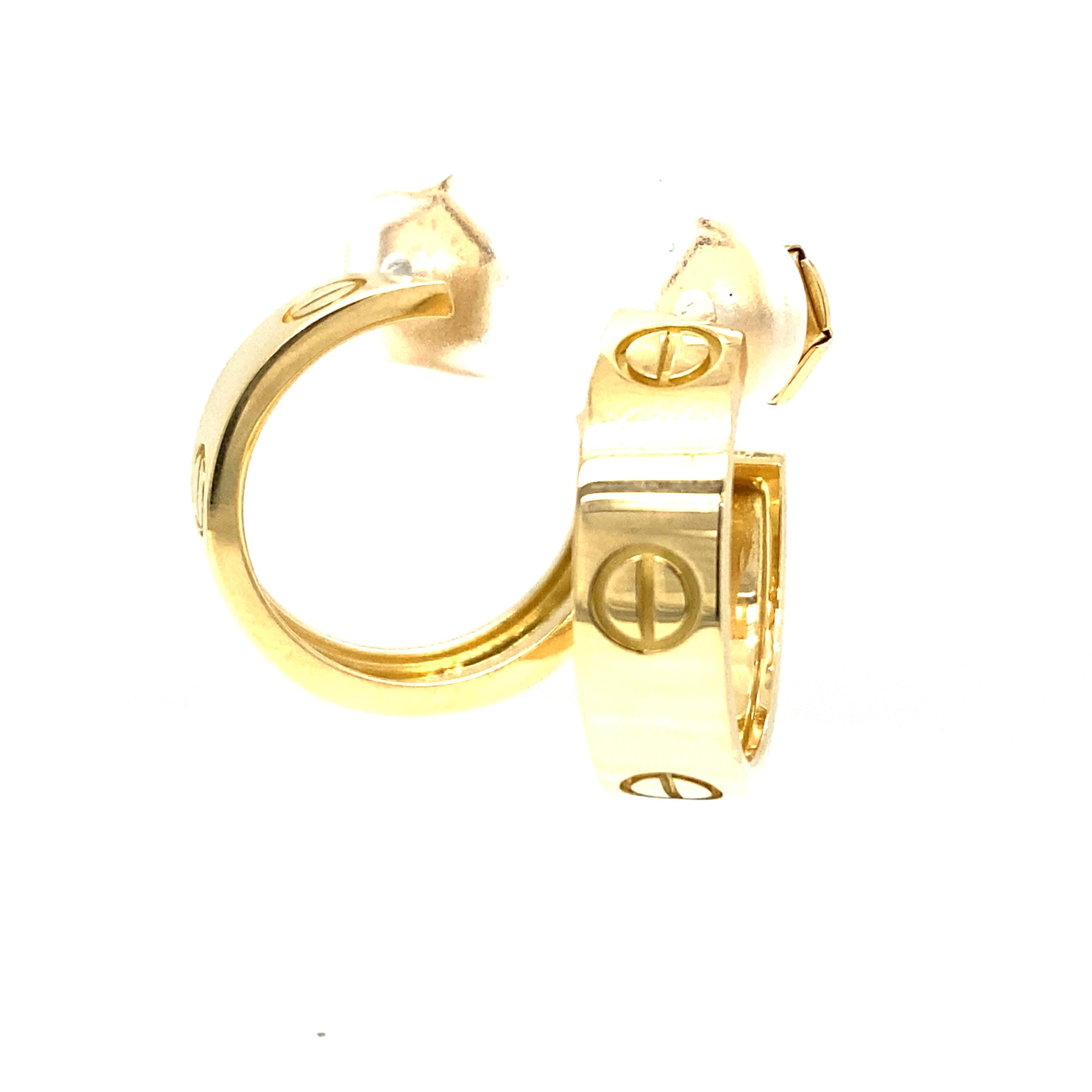 Cartier Boucles d'oreilles créoles Love en or jaune 18 carats Pour femmes en vente