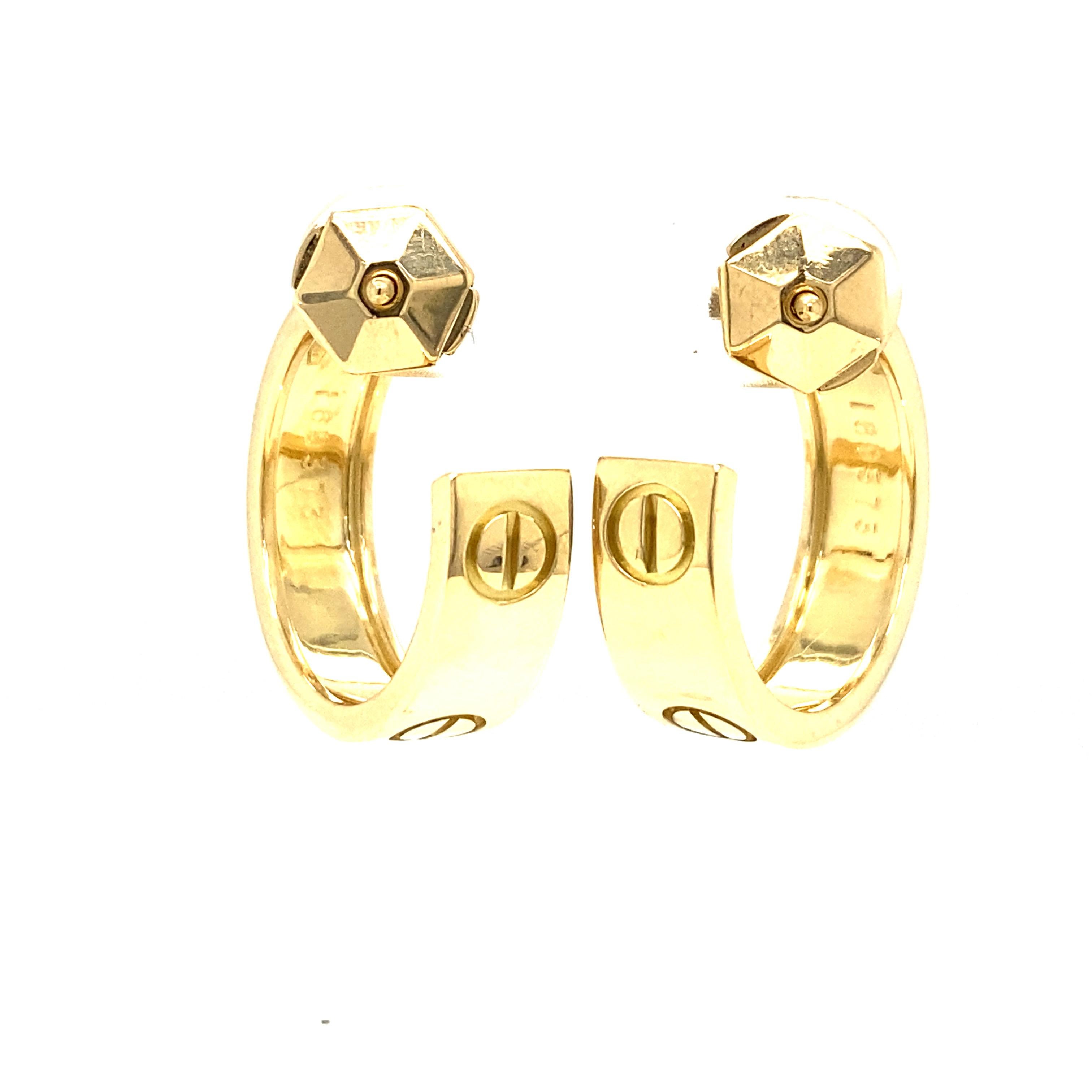 Cartier 18k Love Hoop Earrings Yellow Gold In Good Condition For Sale In Boca Raton, FL