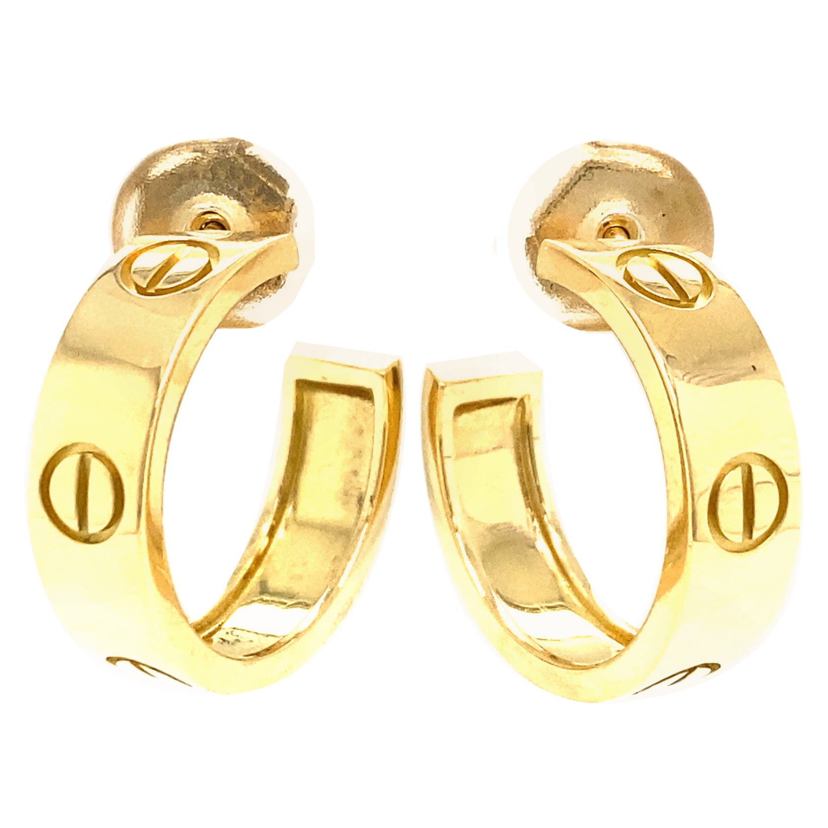 Cartier 18k Love Hoop Earrings Yellow Gold For Sale