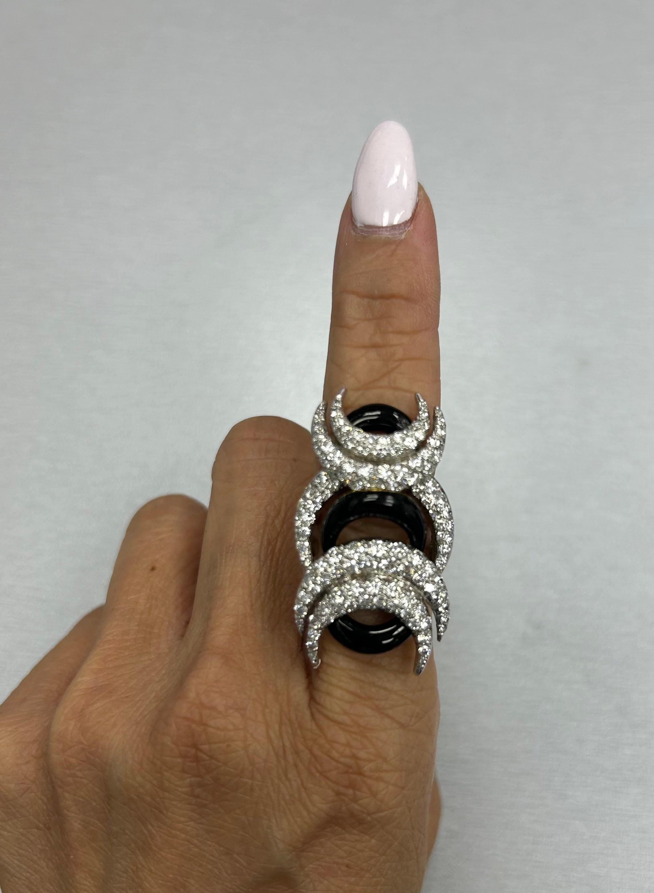 Cartier 1970s 18k fun looking Onyx Diamond Ring, 16.4 g, apron size 6, marked Cartier 18k