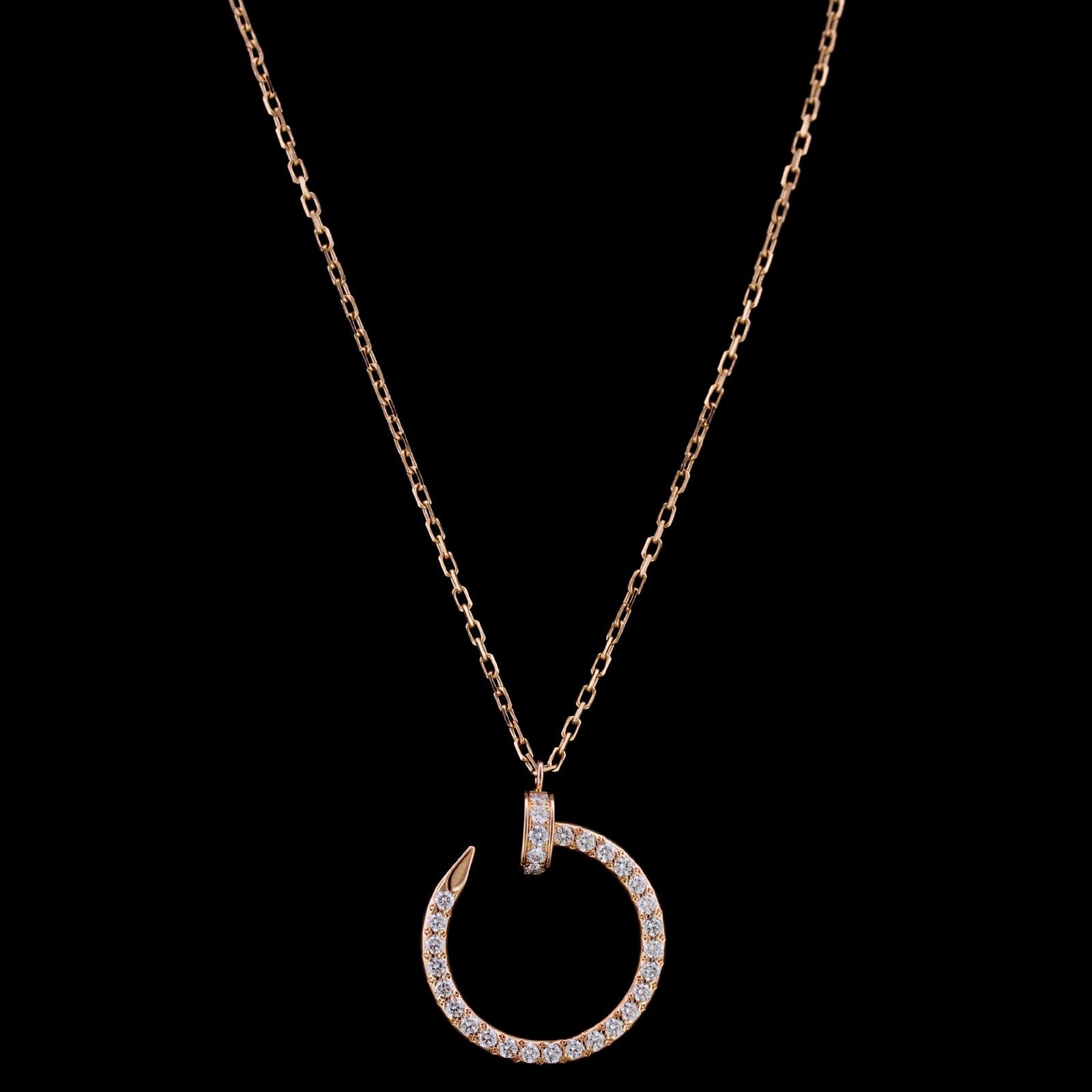 Cartier 18K Pink Gold and Diamond Juste un Clou Pendant Necklace. The pendant
is set with 36 full cut diamonds weighing .38cttw., suspended from a 16
