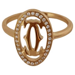 Cartier 18K Pink Gold Diamond Logo Double C Ring