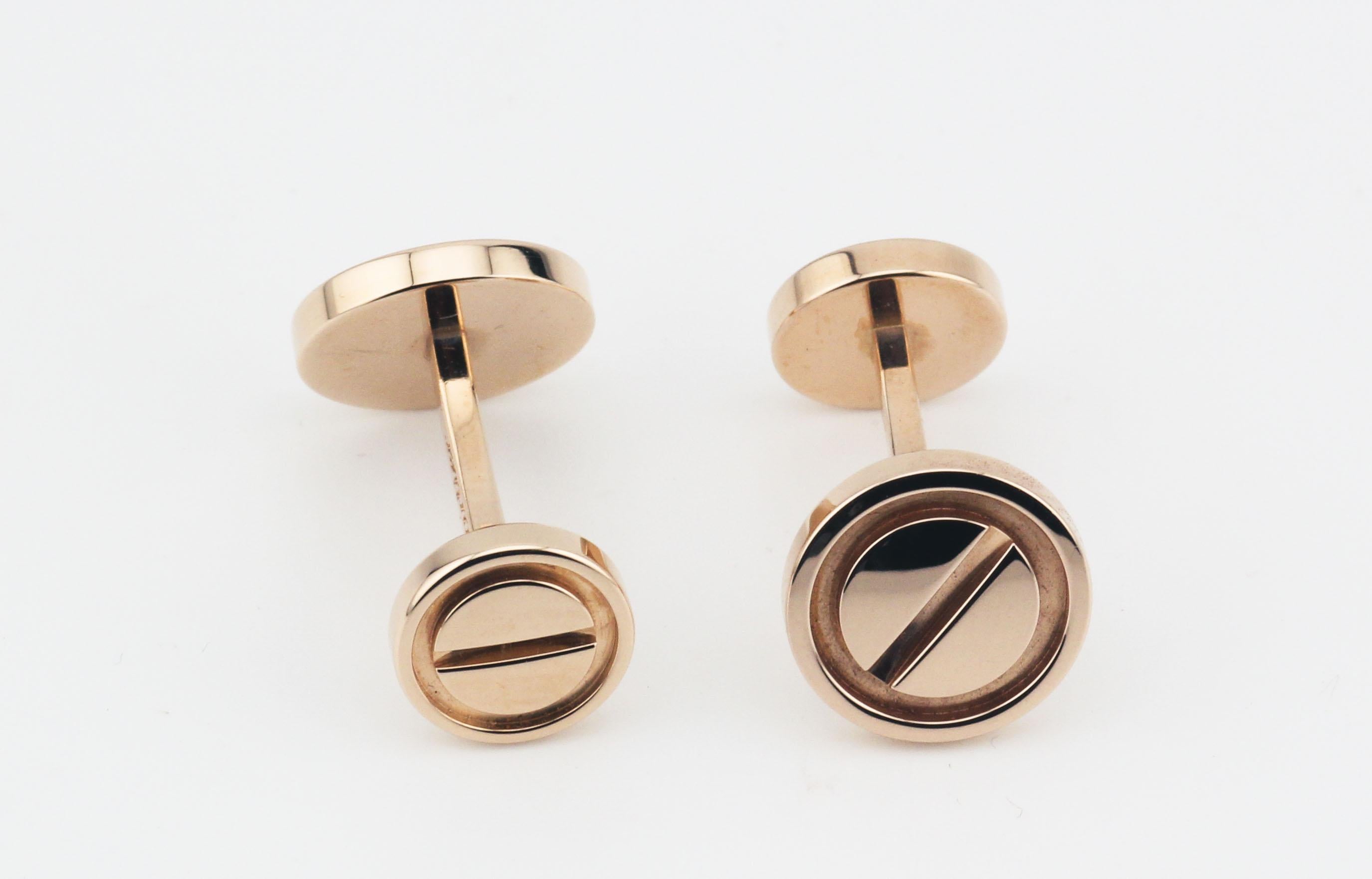 Cartier 18K Pink Gold Love Dumbbell Cufflinks In Good Condition For Sale In Simpsonville, SC