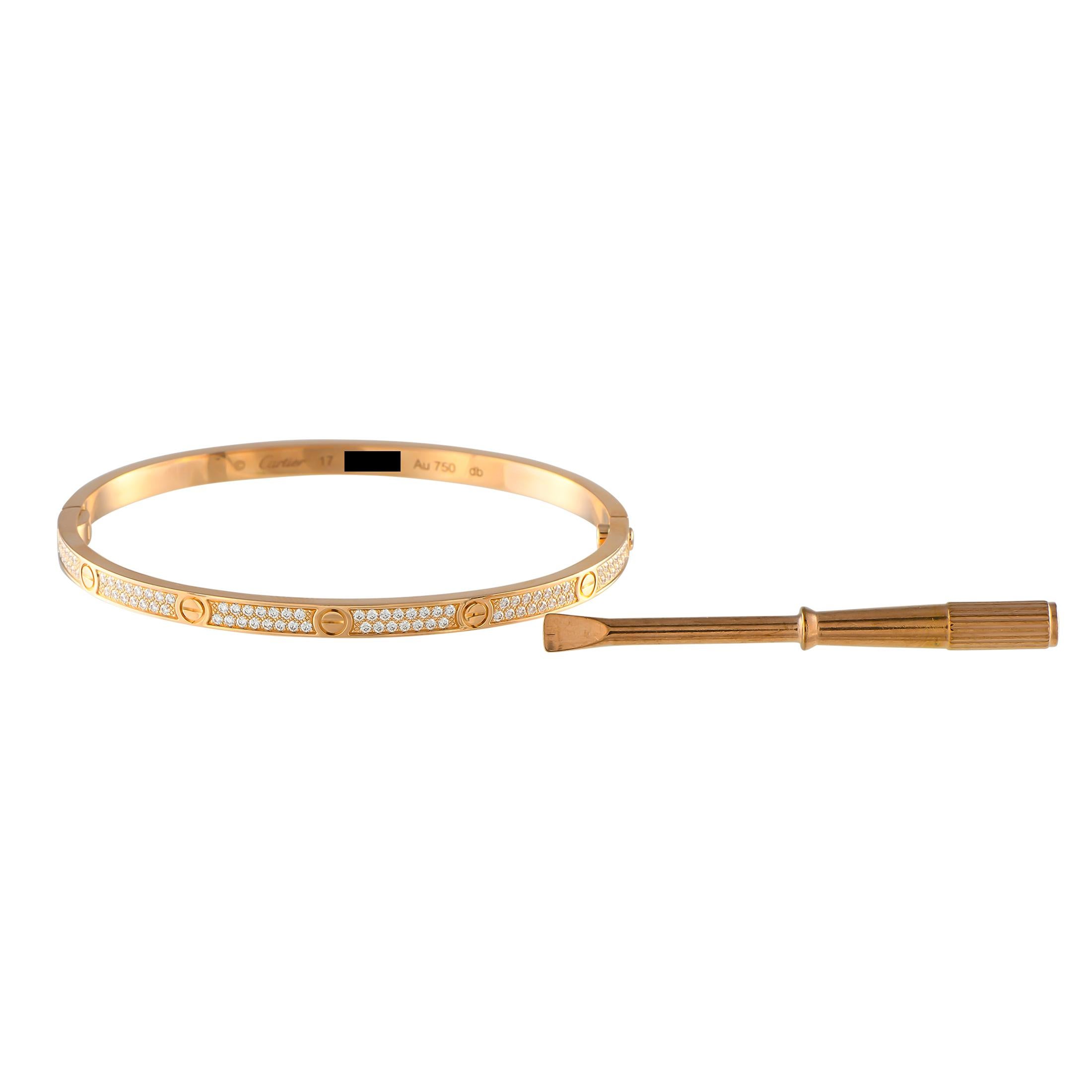 Pulsera de diamantes Cartier de oro rosa de 18 quilates de 0,95 ct  Talla 17 Corte redondo