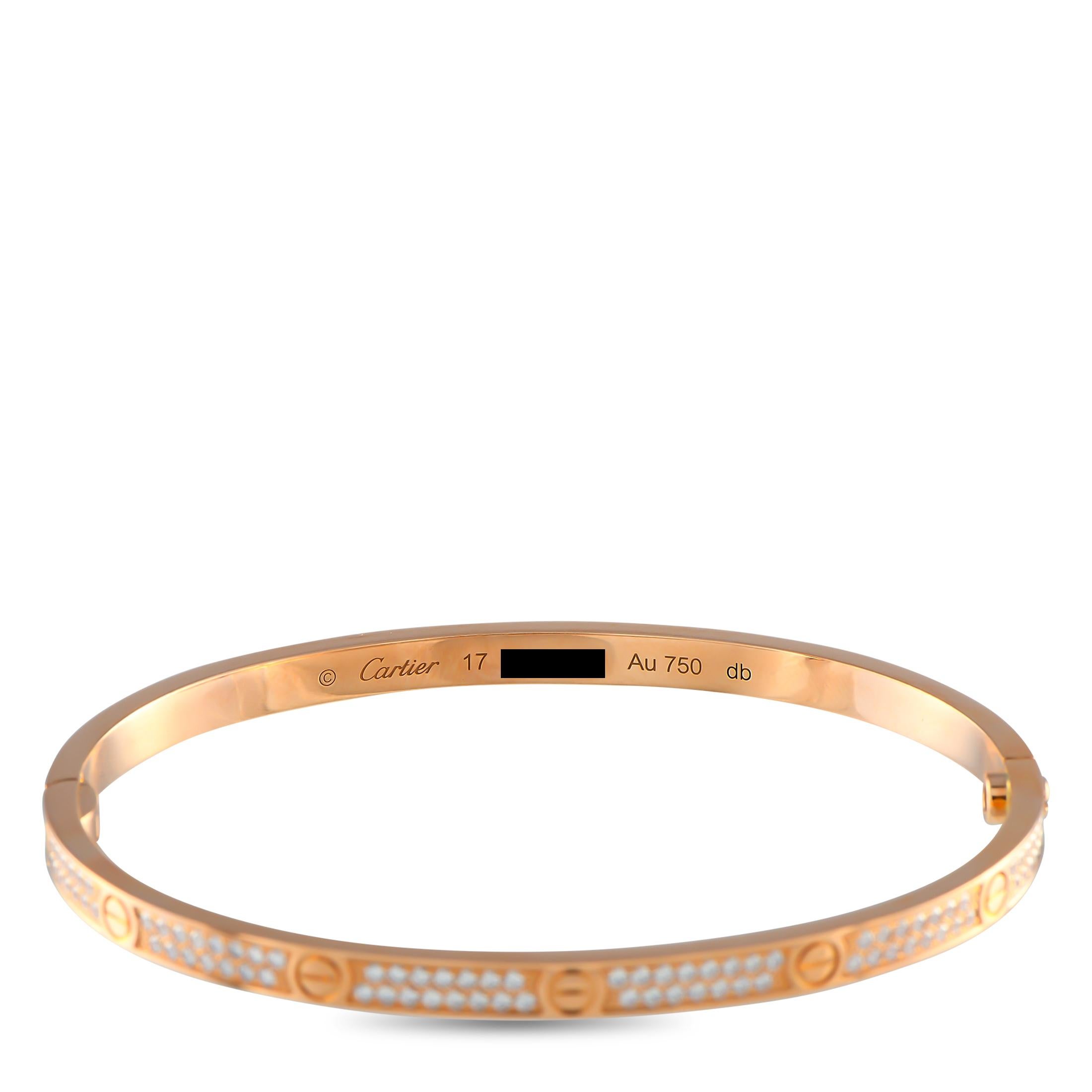 Pulsera de diamantes Cartier de oro rosa de 18 quilates de 0,95 ct  Talla 17 en Excelente Estado en Southampton, PA