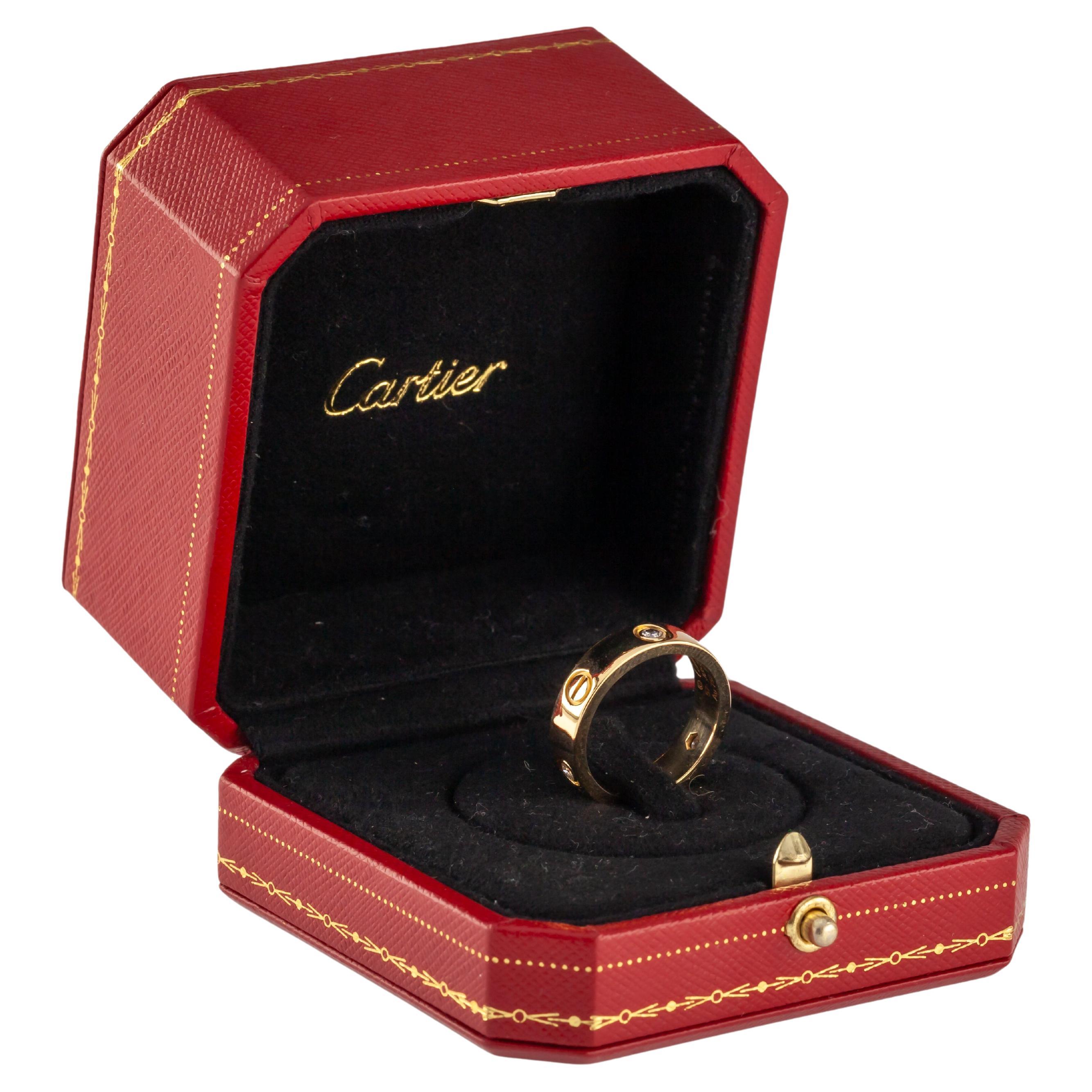 Cartier 18k Rose Gold 3-Diamond Love Ring w/ Box and CoA Size 57 For Sale