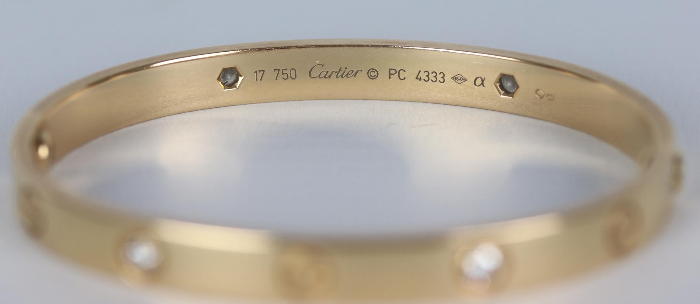 Cartier 18K Rose Gold 4 Diamond Love Bracelet In Excellent Condition In London, GB