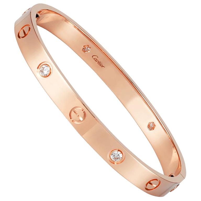 Cartier 18K Rose Gold 4 Diamond Love Bracelet at 1stDibs cartier rose