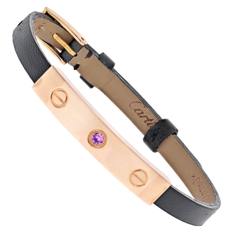 Cartier 18K Rose Gold Black Leather Rose Gold Pink Sapphire Love