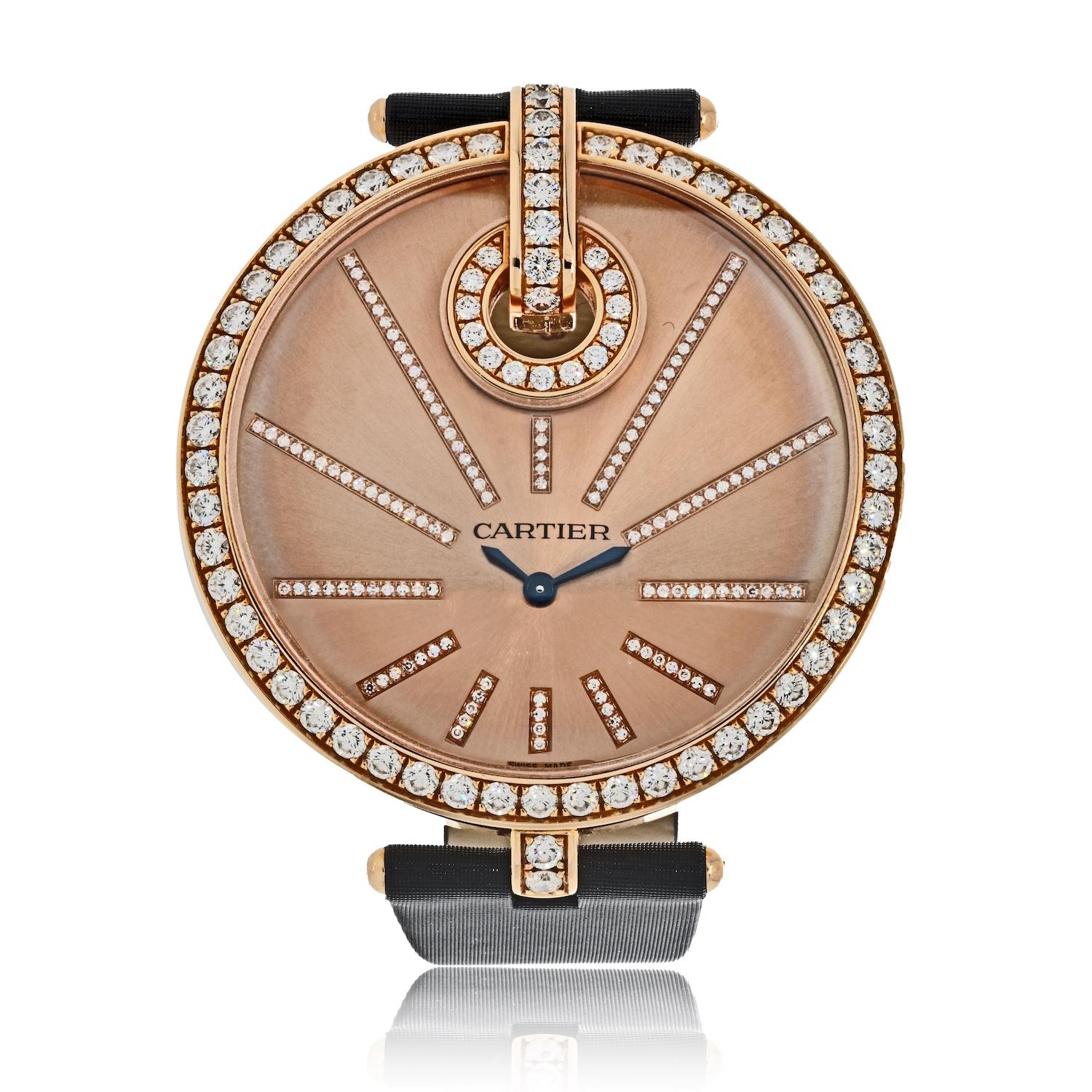 Cartier: 18 Karat Roségold Damen-Diamant-Uhr mit Kapuze WG600003 2