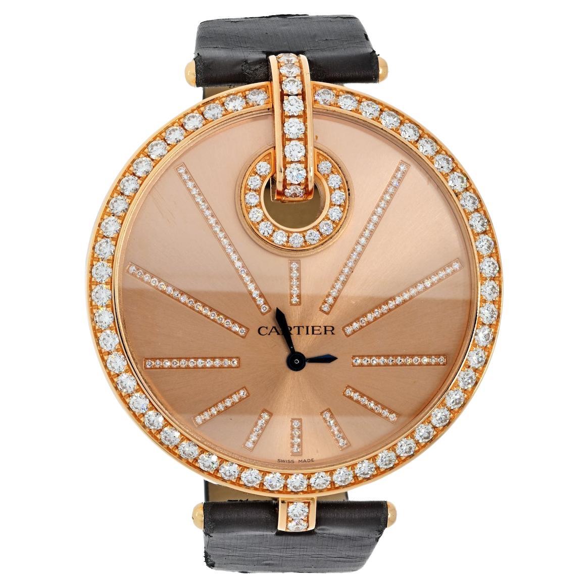 Cartier: 18 Karat Roségold Damen-Diamant-Uhr mit Kapuze WG600003 im Angebot