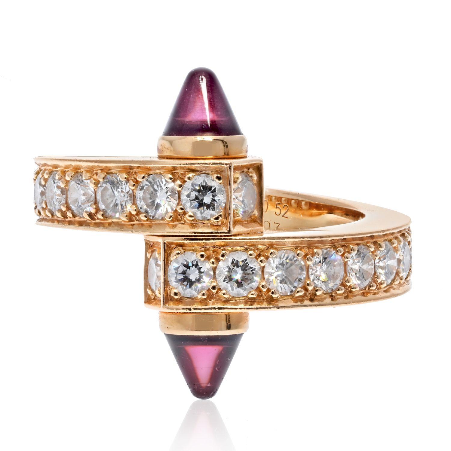 Modern Cartier 18K Rose Gold  Diamond And Garnet Menotte Ring