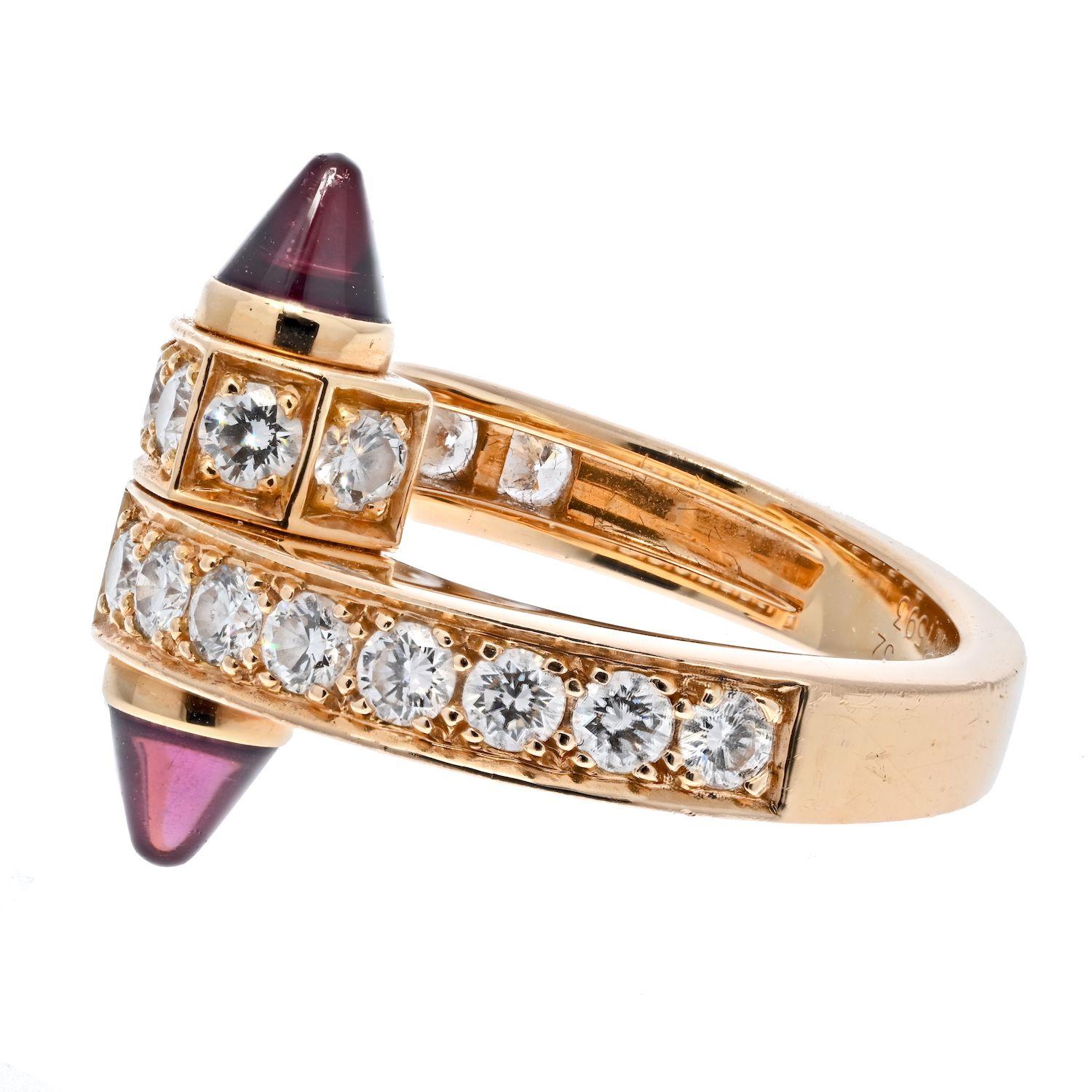 Round Cut Cartier 18K Rose Gold  Diamond And Garnet Menotte Ring