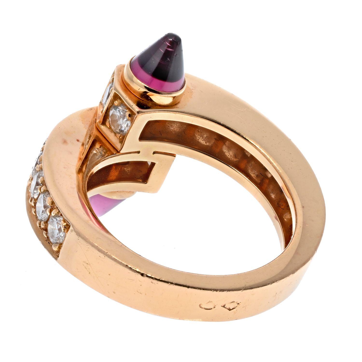 Women's Cartier 18K Rose Gold  Diamond And Garnet Menotte Ring