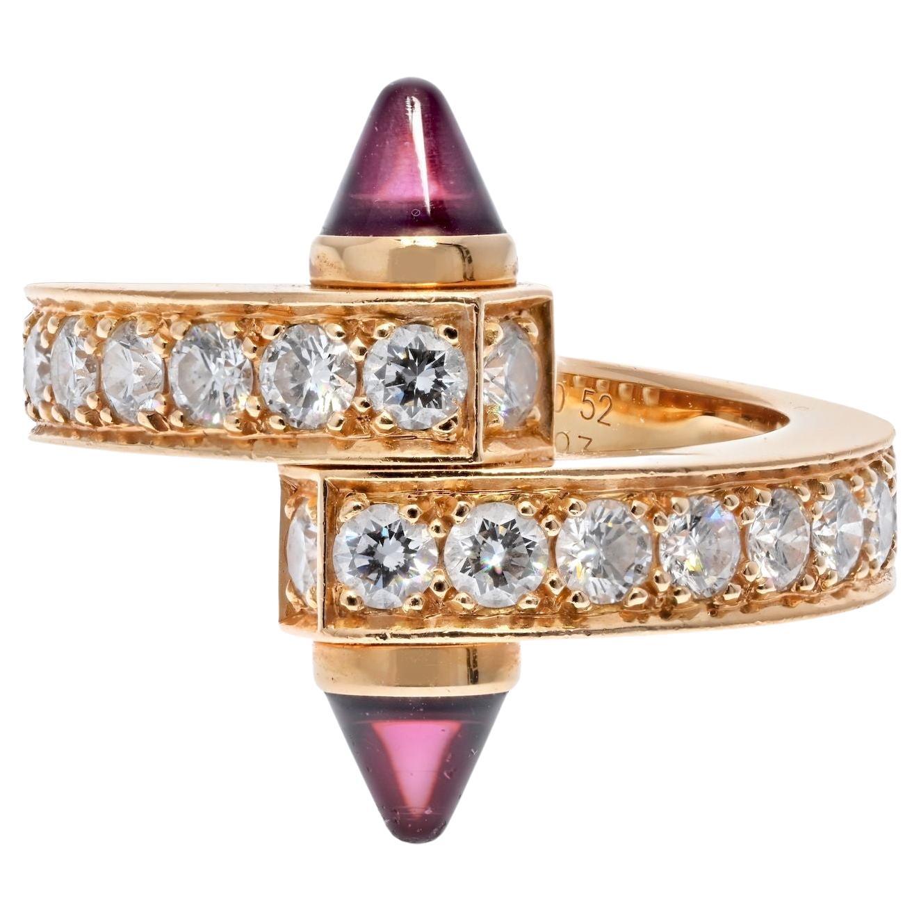 Cartier 18K Rose Gold  Diamond And Garnet Menotte Ring
