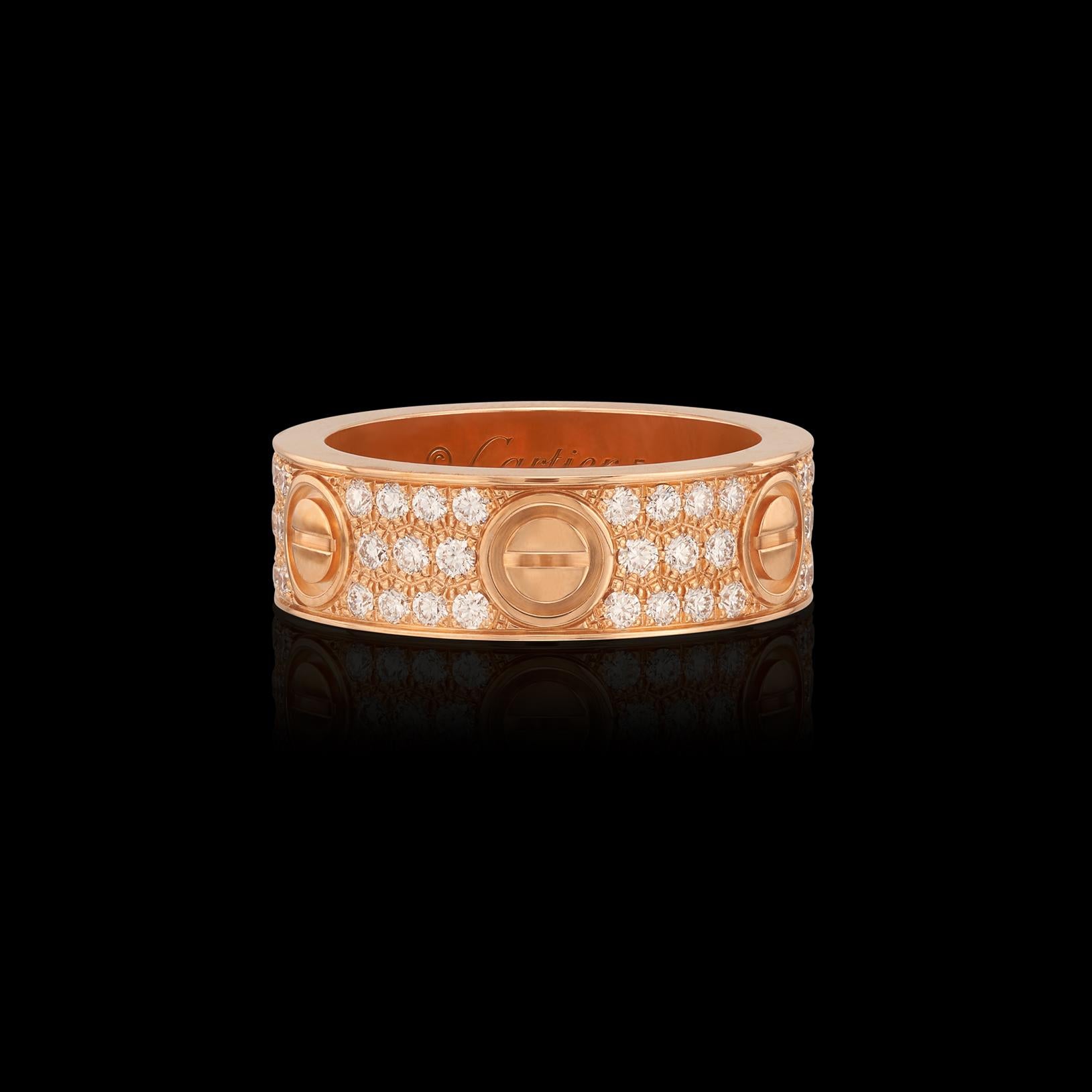 Anillo LOVE de Cartier en oro rosa de 18 quilates y diamantes Corte redondo en venta