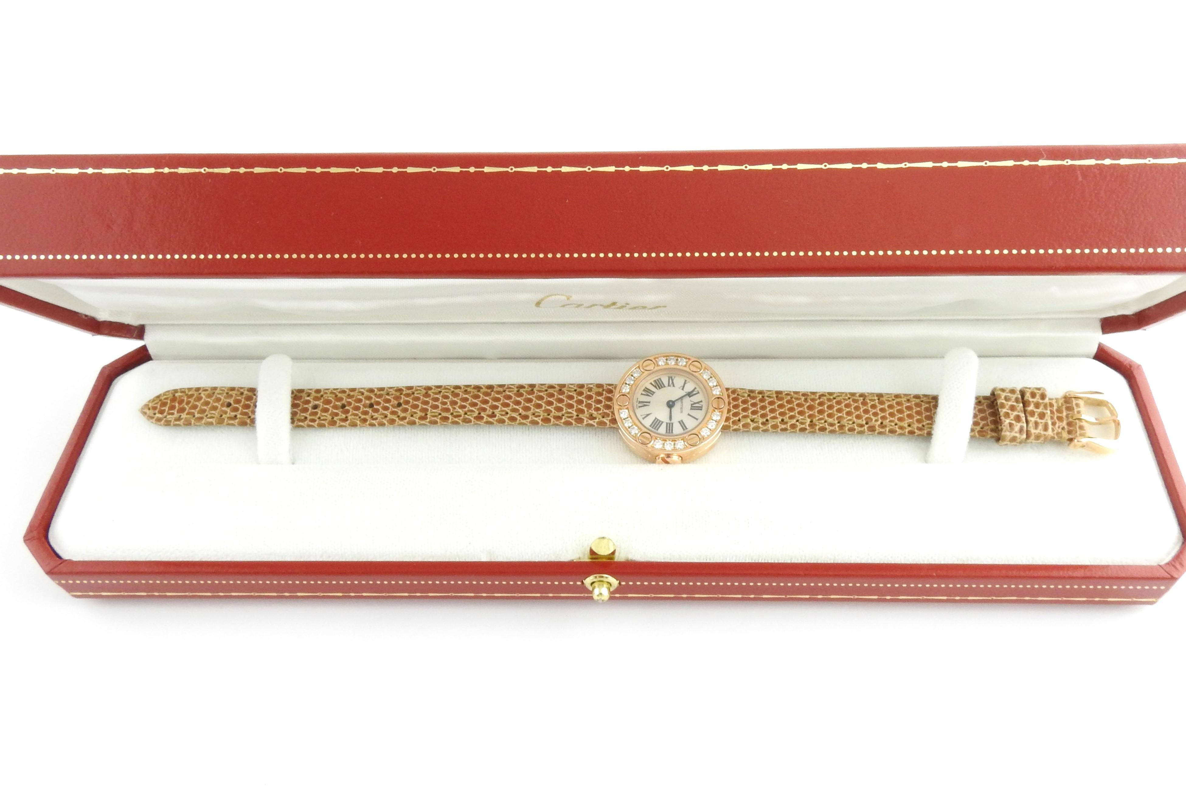 Cartier 18 Karat Rose Gold Diamond Love Watch Quartz Silver Roman Dial with Box 4