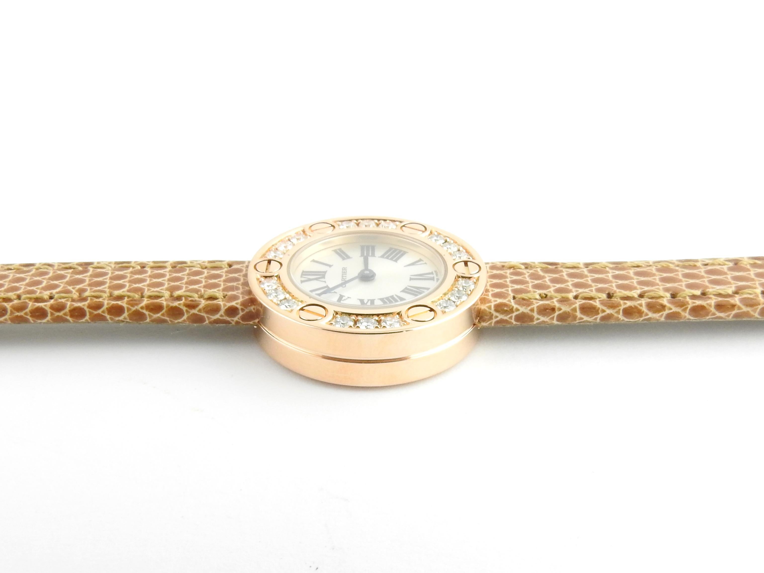Cartier 18 Karat Rose Gold Diamond Love Watch Quartz Silver Roman Dial with Box 1