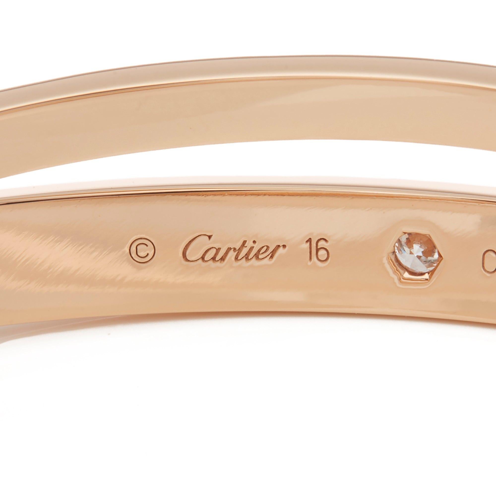 Round Cut Cartier 18 Karat Rose Gold Diamond Set Love Bangle