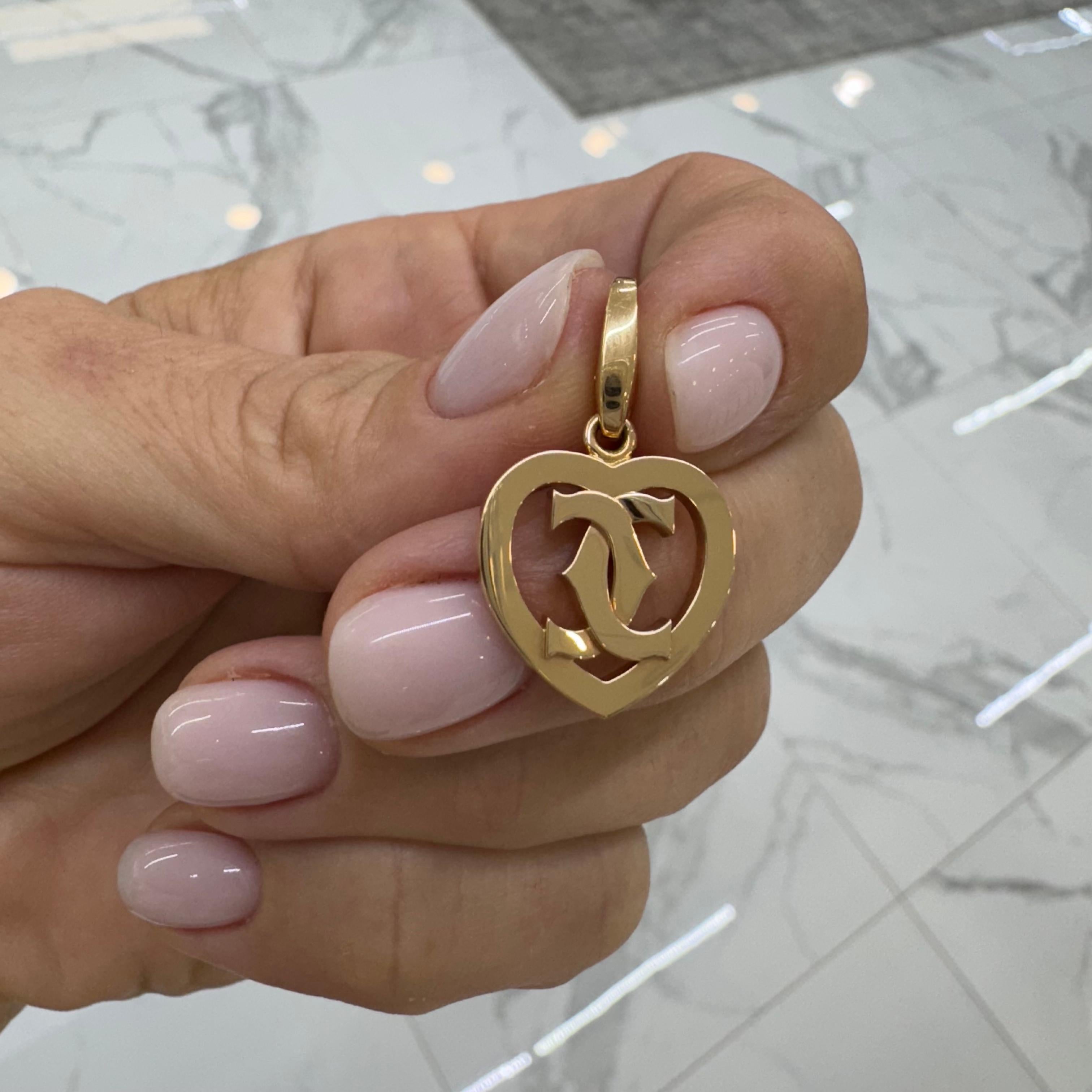 Cartier 18K Rose Gold Double C Heart Pendant In Excellent Condition In Houston, TX