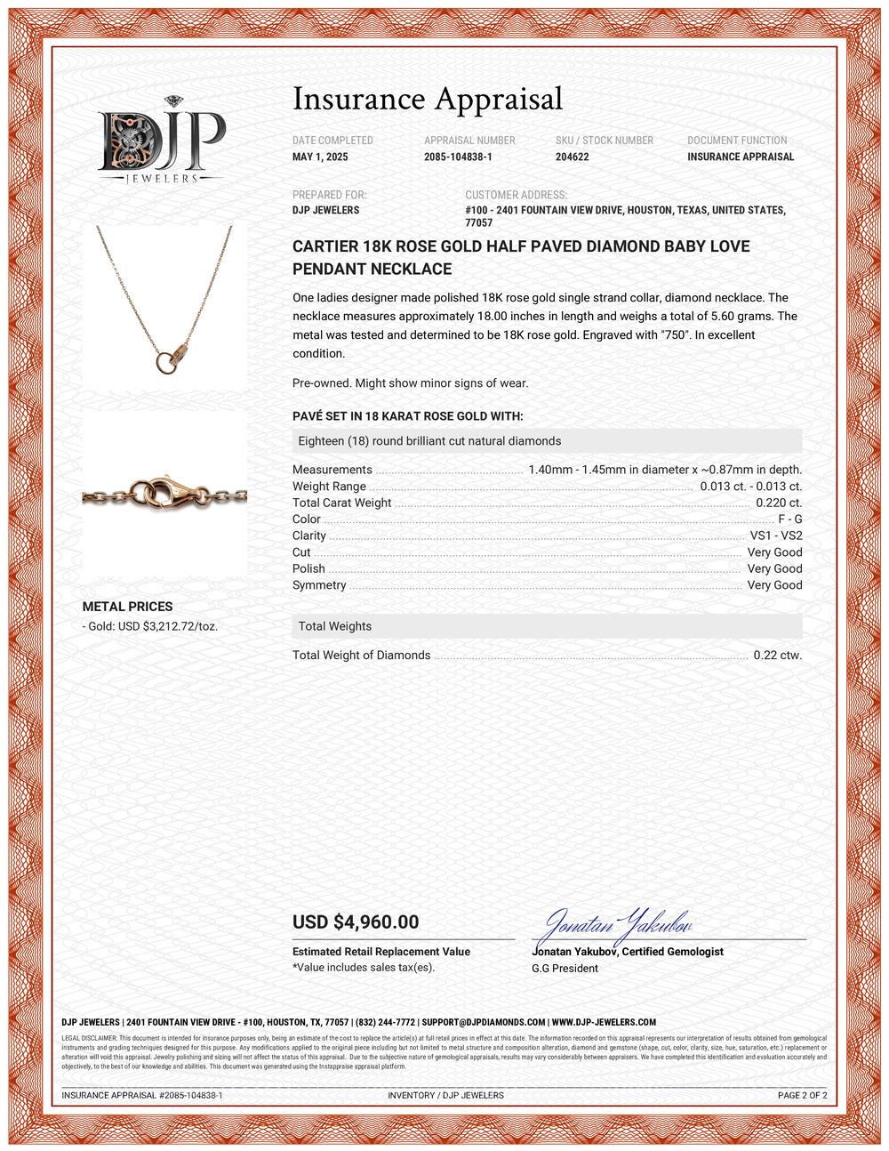 Cartier, collana con ciondolo Baby Love in oro rosa 18 carati e mezzo pavé di diamanti in vendita 4