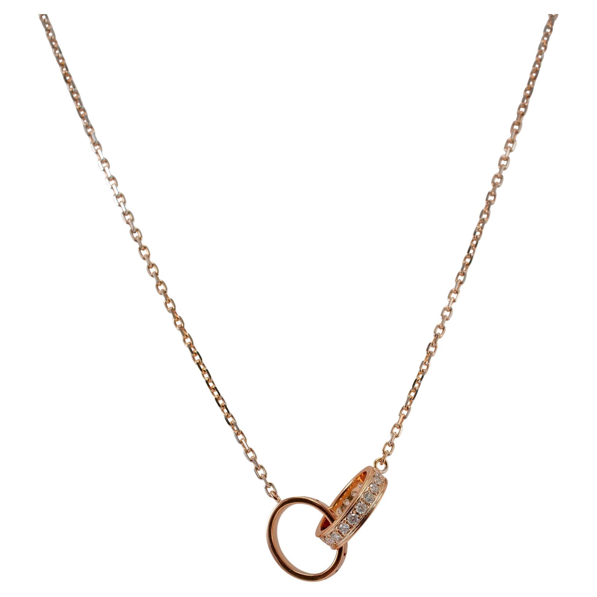Cartier 18K Rose Gold Half Paved Diamond Baby Love Pendant Necklace