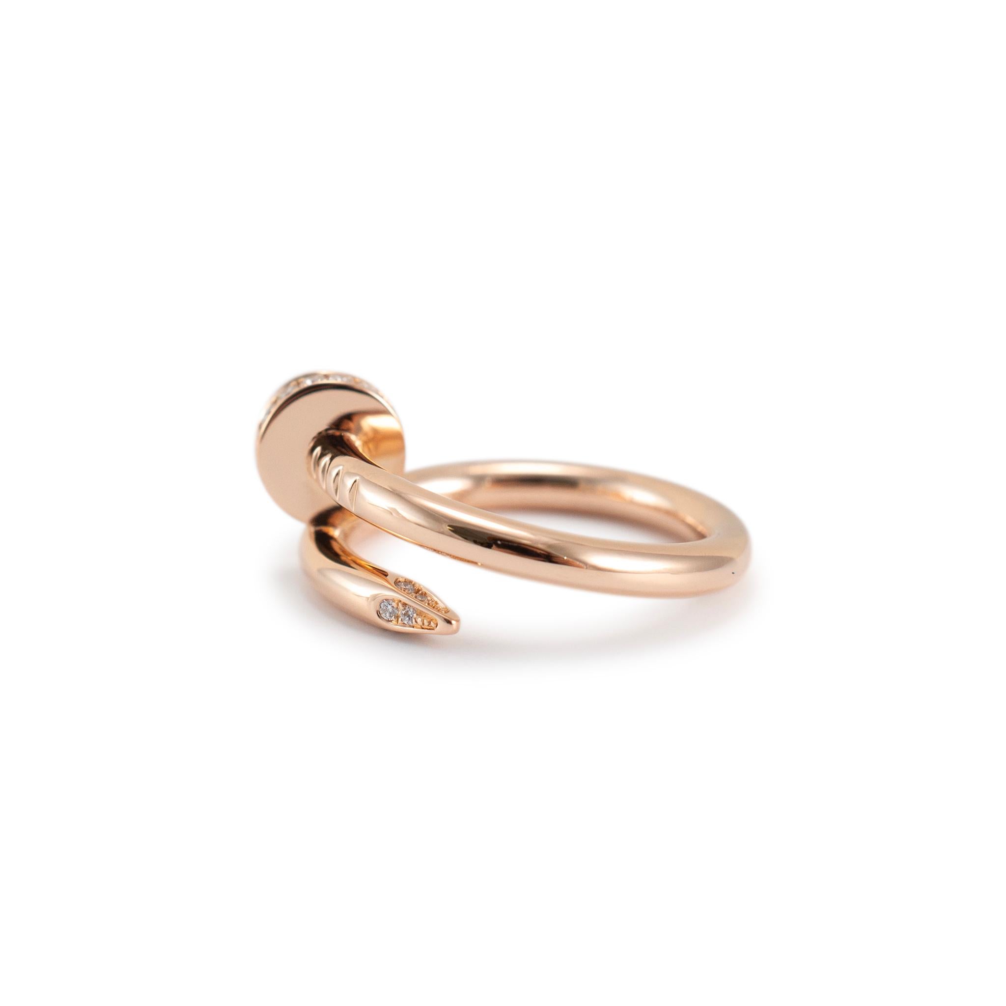 Cartier 18K Rose Gold Juste Un Clou Nail Classic Model, Diamonds Cocktail Ring In Excellent Condition For Sale In Houston, TX