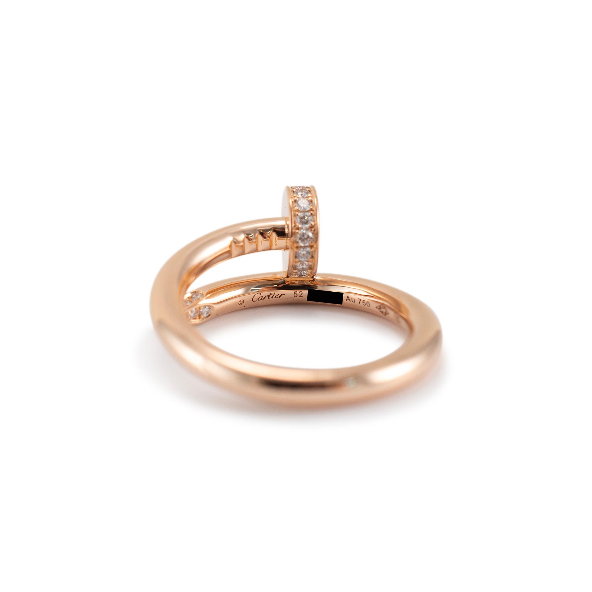 Women's Cartier 18K Rose Gold Juste Un Clou Nail Classic Model, Diamonds Cocktail Ring For Sale