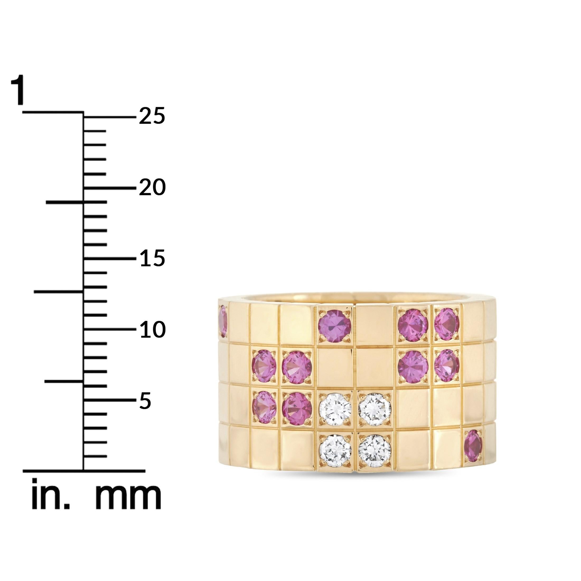 Cartier 18 Karat Rose Gold Lanieres Diamond and Pink Sapphire Wide Band Ring 1
