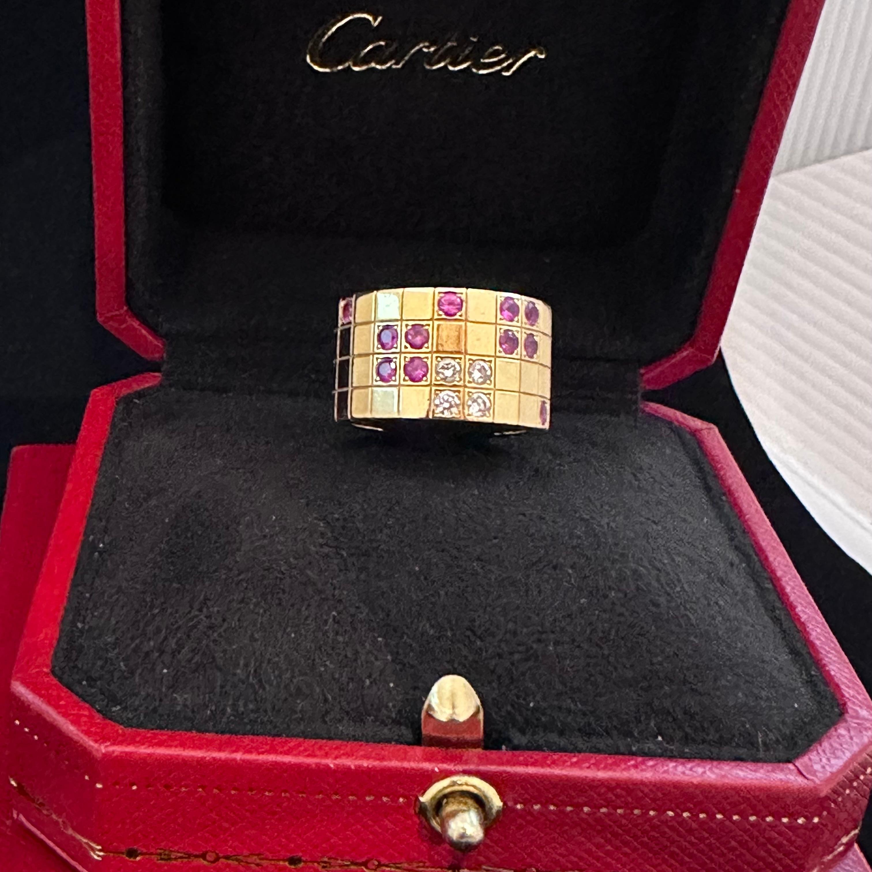 Cartier 18k Roségold Lanieres breiter Bandring mit Diamanten und rosa Saphiren (Rosenschliff) im Angebot