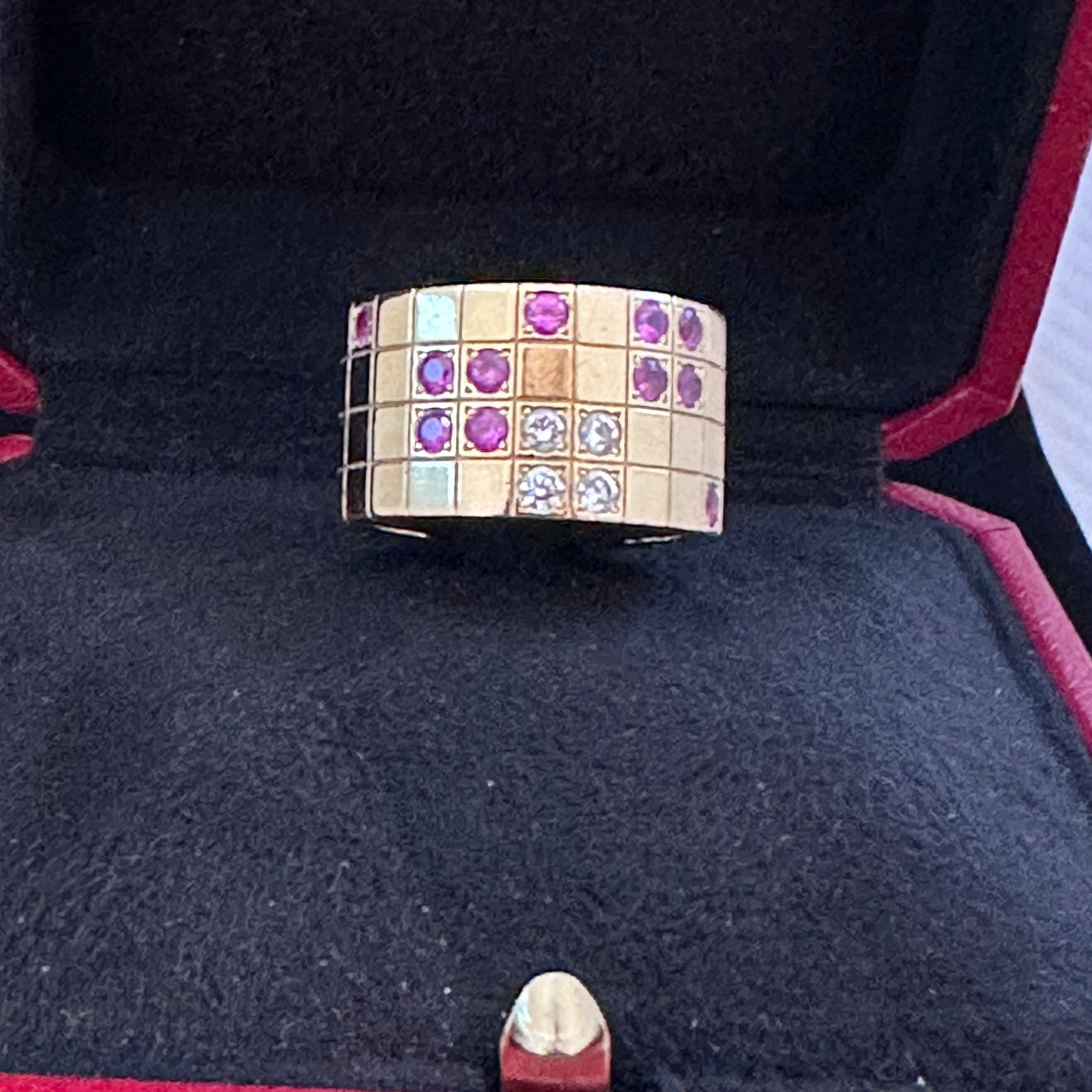 Rose Cut Cartier 18k Rose Gold Lanieres Diamond Pink Sapphire Wide Band Ring For Sale