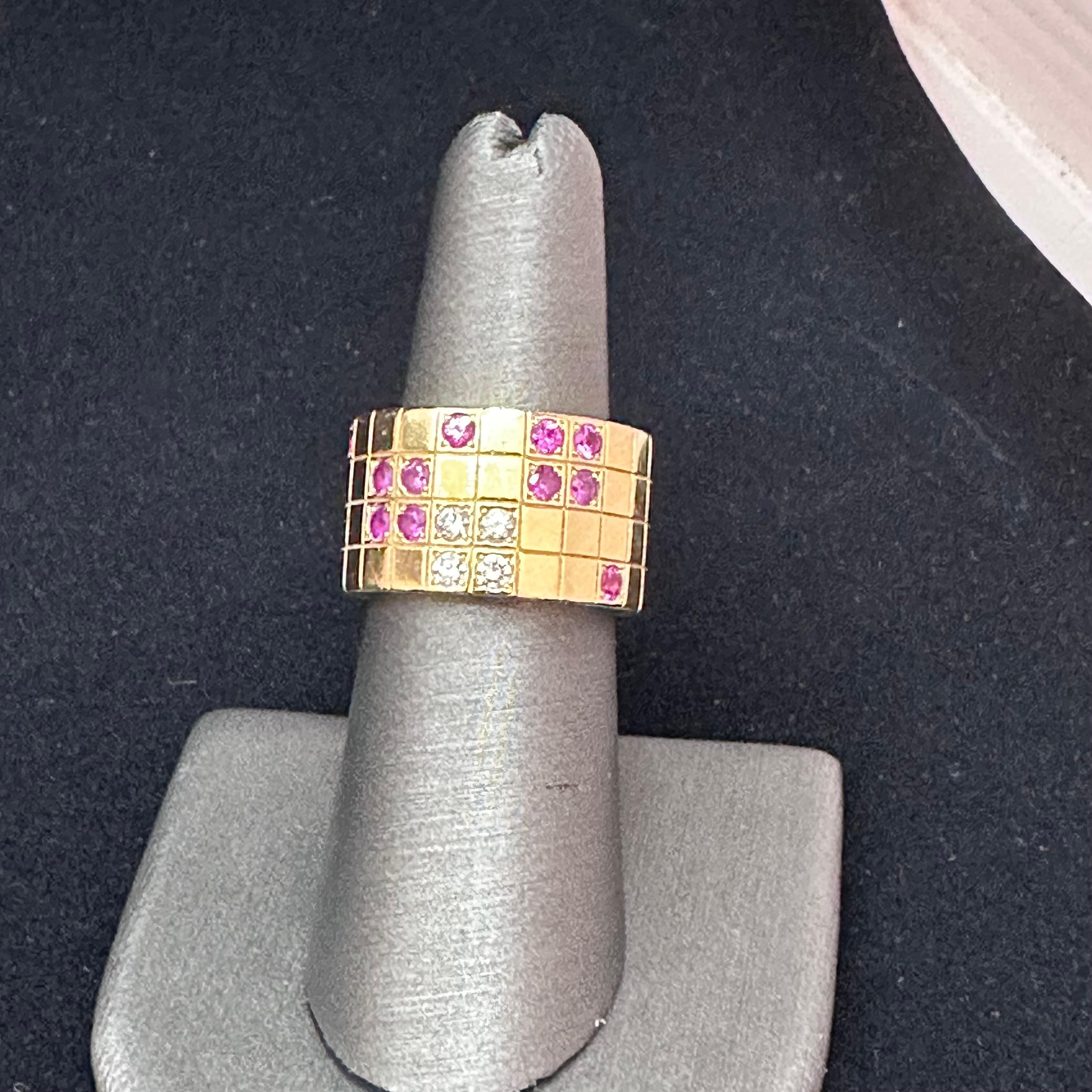 Cartier 18k Rose Gold Lanieres Diamond Pink Sapphire Wide Band Ring In Good Condition For Sale In Beverly Hills, CA