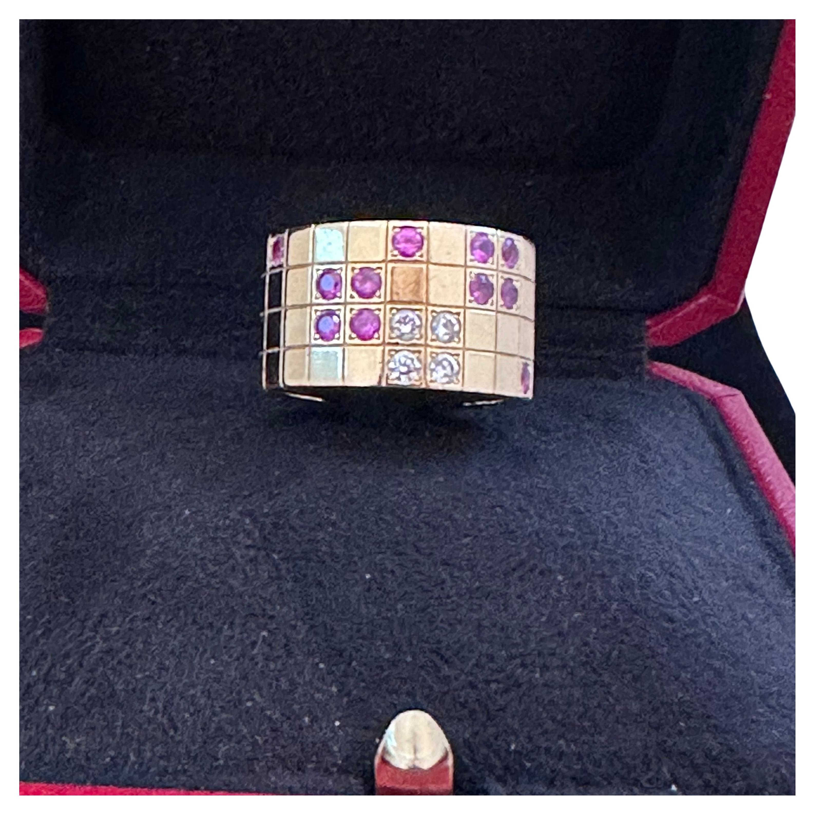 Cartier 18k Rose Gold Lanieres Diamond Pink Sapphire Wide Band Ring