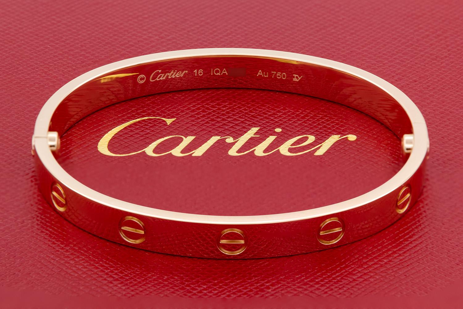 Cartier 18K Rose Gold Love Bangle Bracelet Size 16 Box & Papers New Screw System 4