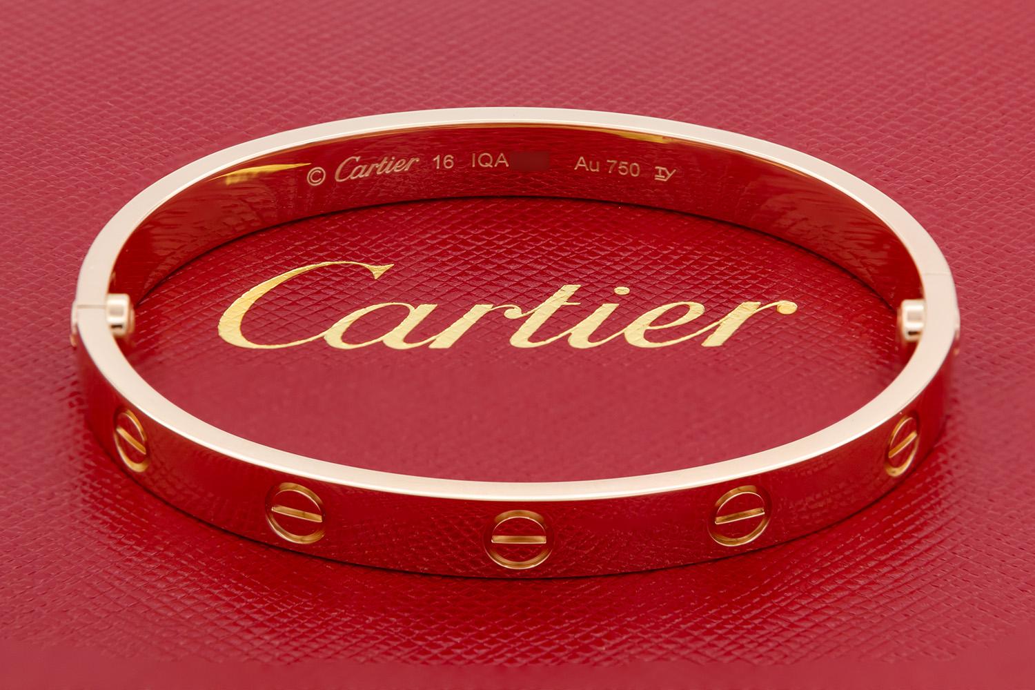 Cartier Bracelet jonc Love en or rose 18 carats, taille 16, boîte et papiers neufs 4