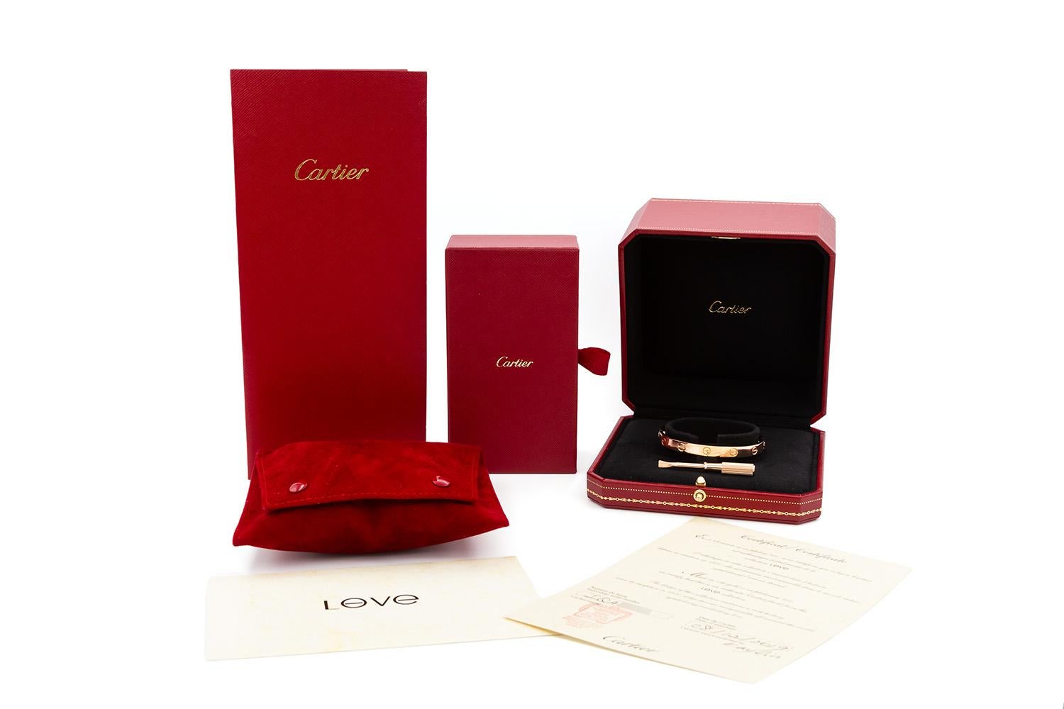 Cartier 18K Rose Gold Love Bangle Bracelet Size 16 Box & Papers New Screw System 5