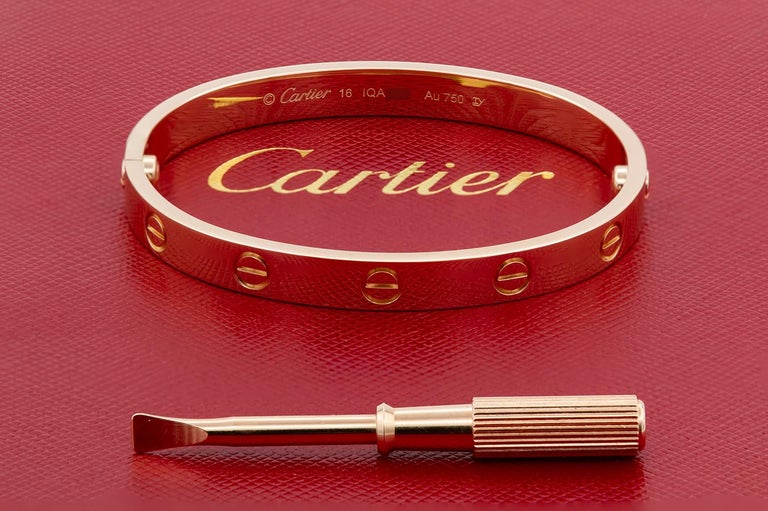 Cartier Bracelet jonc Love en or rose 18 carats, taille 16, boîte et  papiers neufs sur 1stDibs