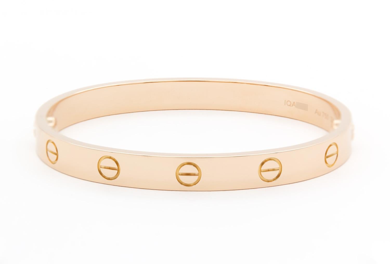 Contemporary Cartier 18K Rose Gold Love Bangle Bracelet Size 16 Box & Papers New Screw System