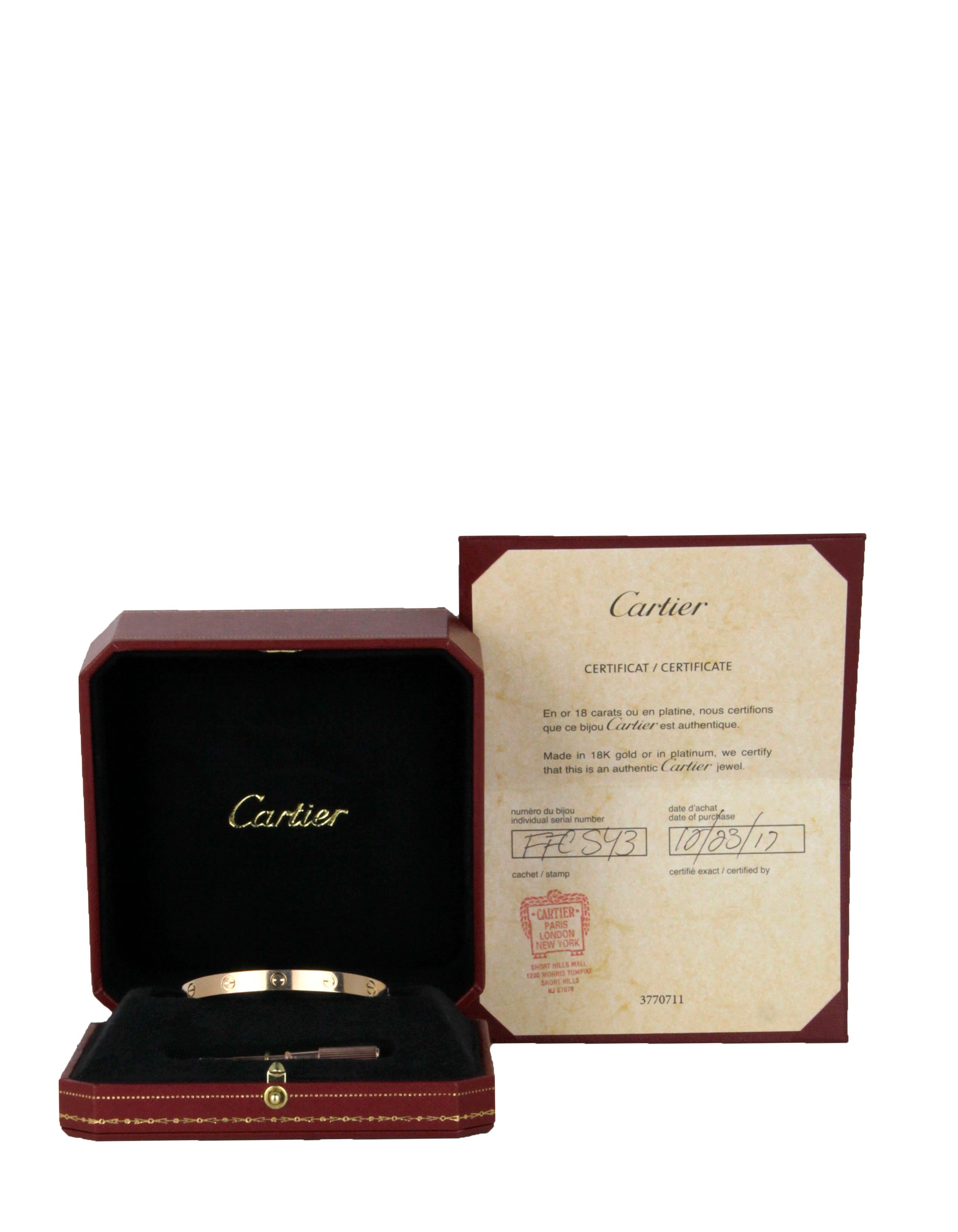 Cartier 18k Rose Gold LOVE Bracelet 

Year of Production: 2017
Color: Pink gold
Materials: 18k rose gold
Hallmarks: 