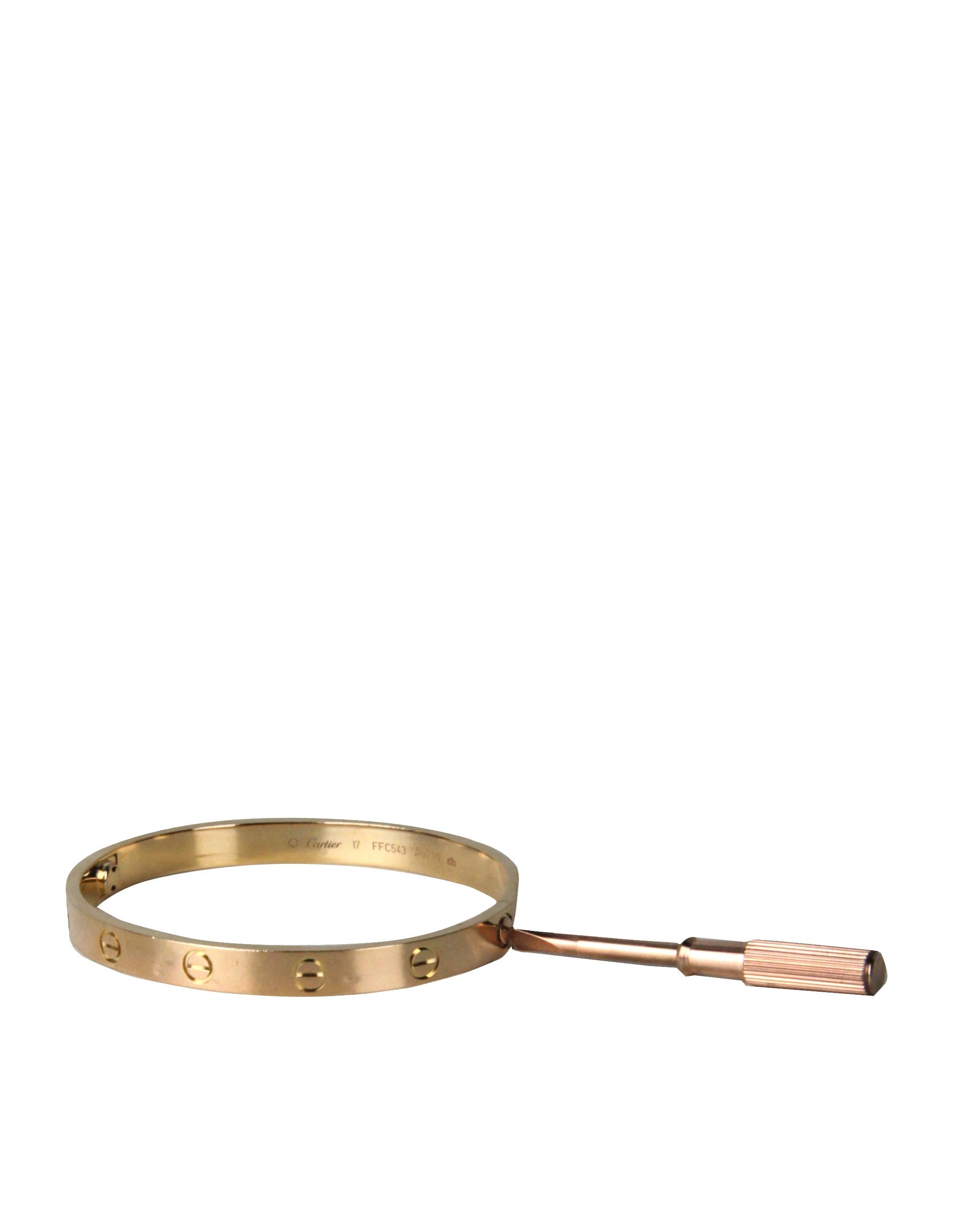 Contemporary Cartier 18k Rose Gold LOVE Bangle Bracelet sz 17 w/ Certificate For Sale