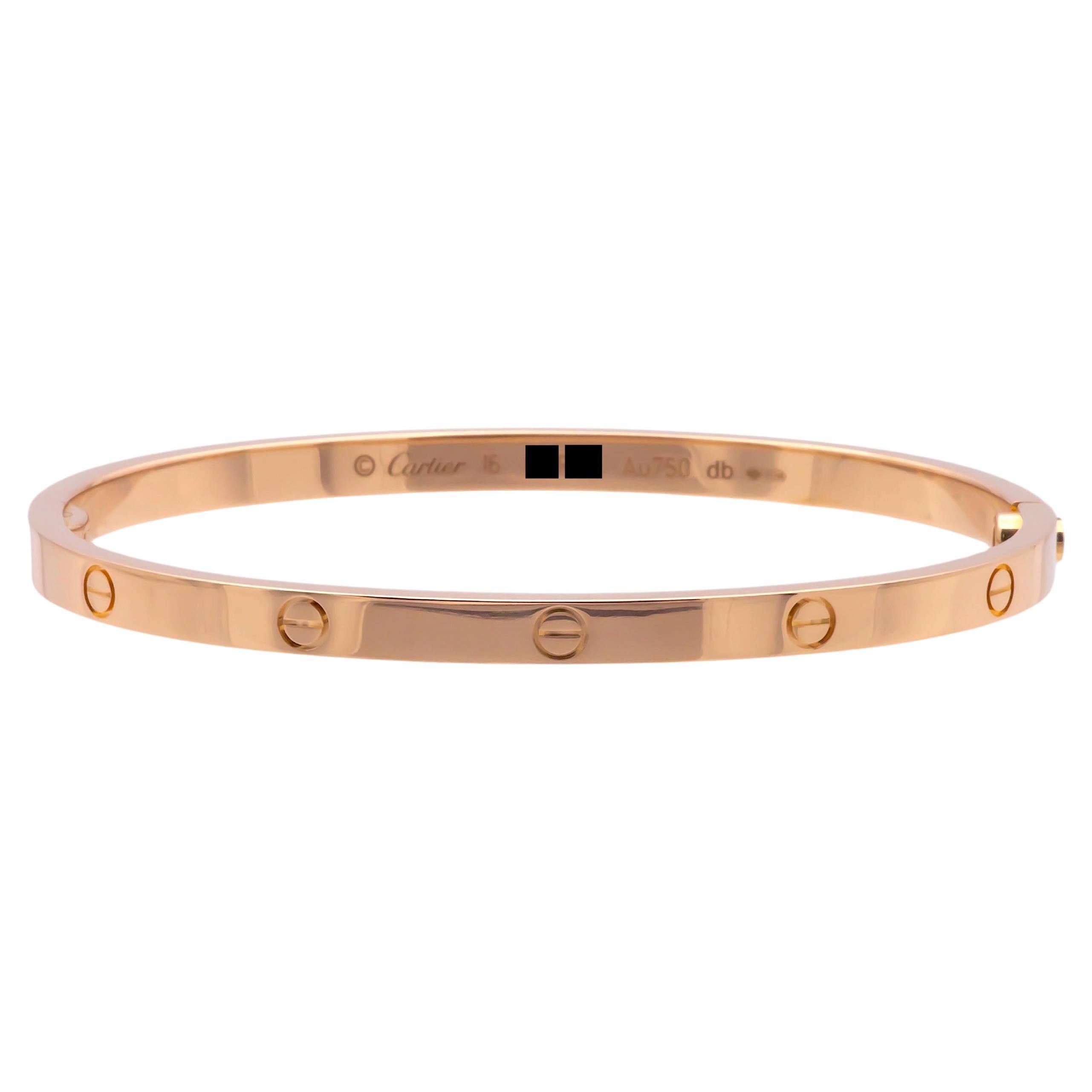 Cartier 18K Rose Gold Love Bracelet Bangle Size 16 Small Model For Sale ...